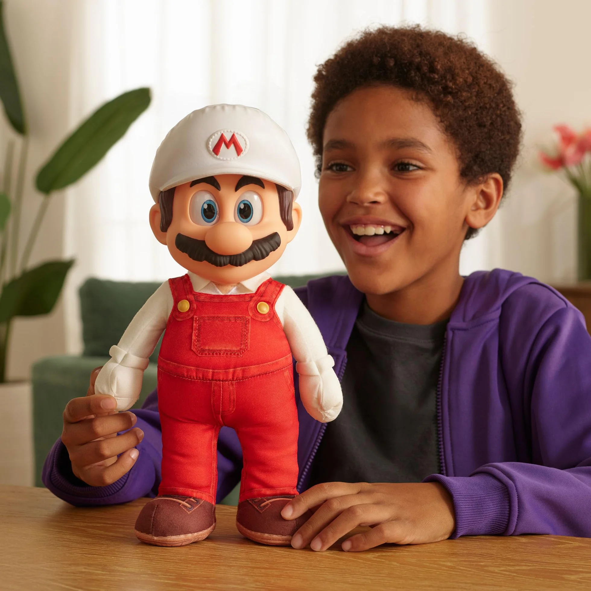 Super Mario Galaxy Movie Fire Mario Poseable Plush 14" / 35 cm, oficjalna licencja Jakks Pacific, pluszowa figurka z rzeźbioną głową Roto, kolekcjonerska pluszowa figurka Nintendo, 3+