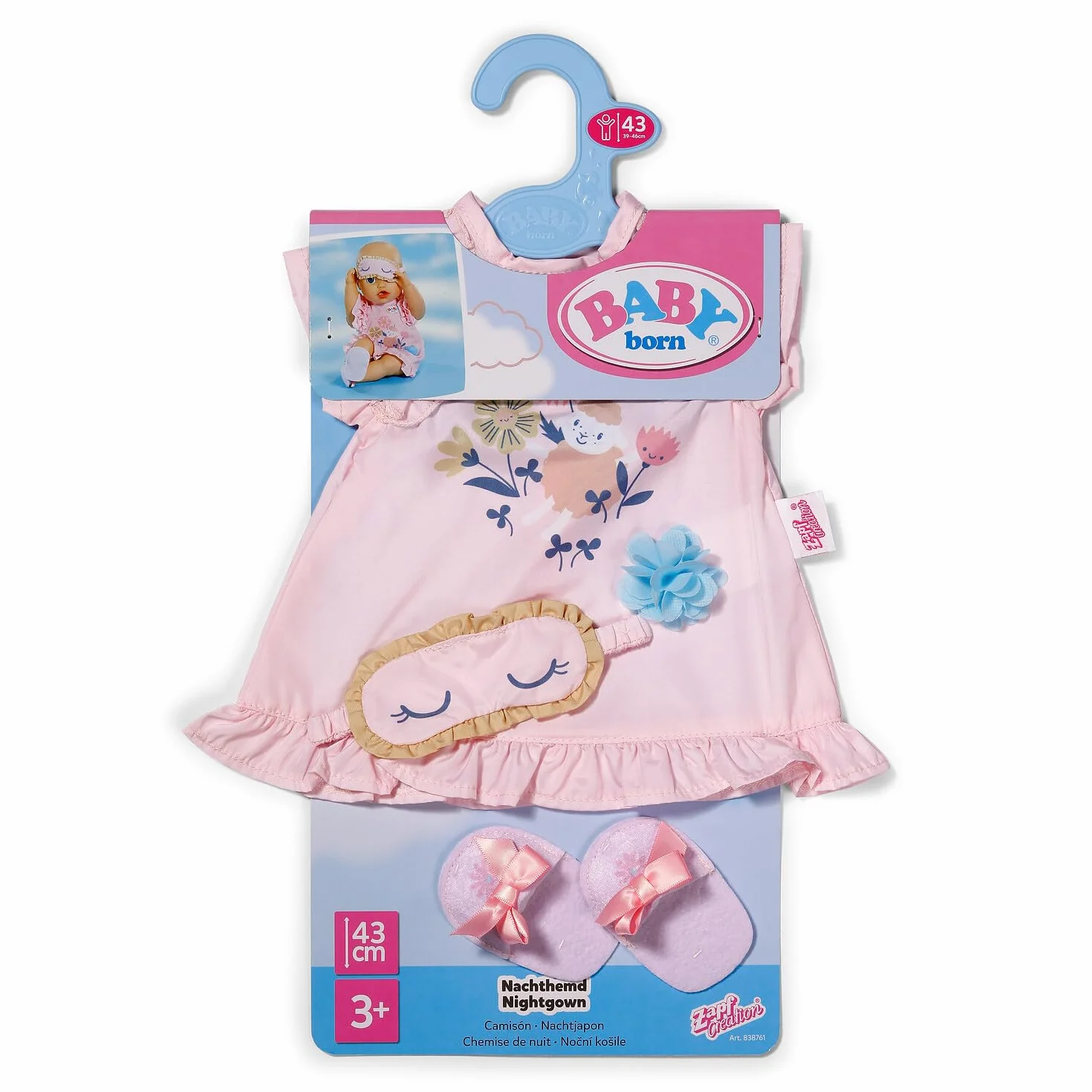 BABY born Koszula nocna z maską do spania i kapciami dla lalek 43 cm, 838761 Zapf Creation