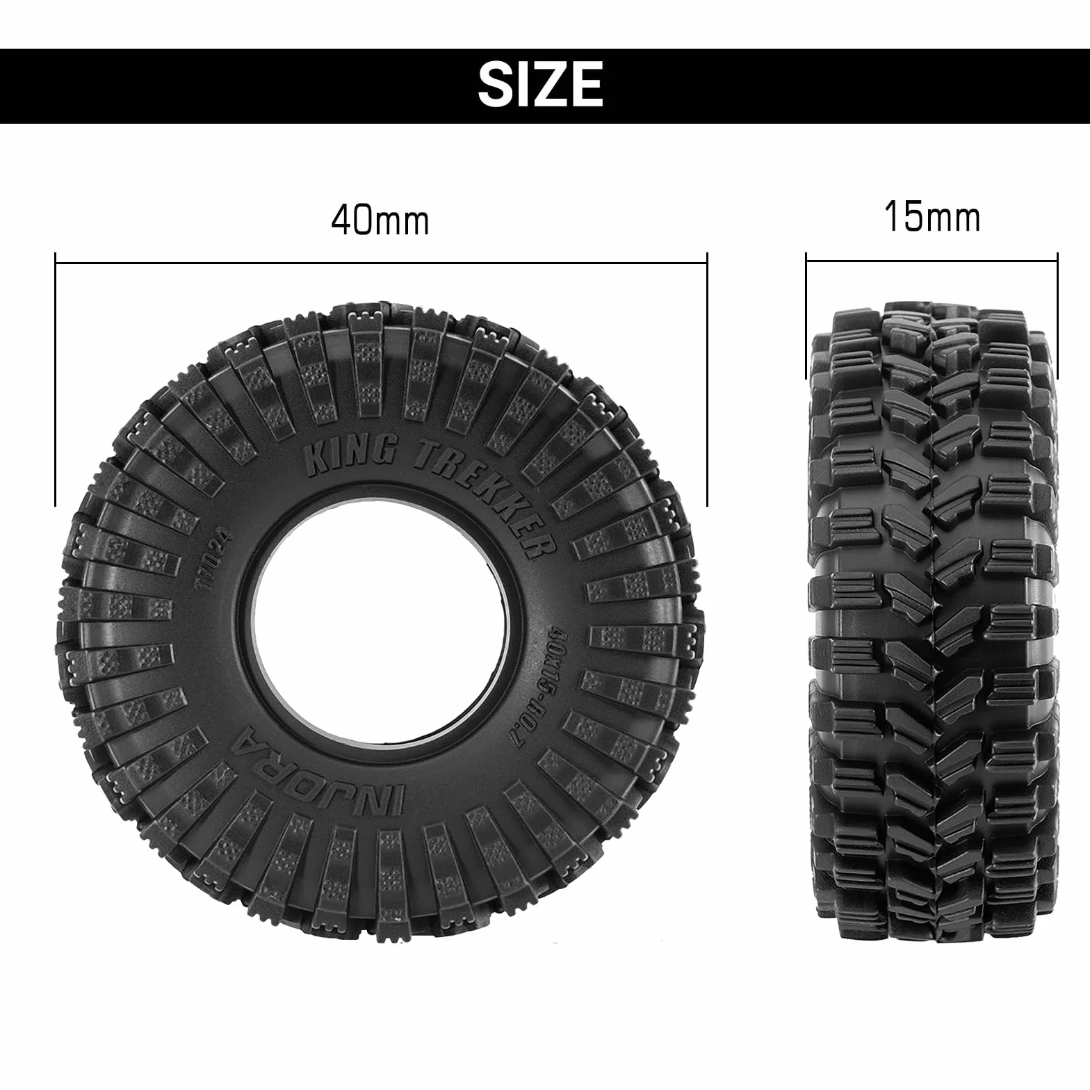 INJORA 40 x 15 mm 0,7" King Trekker opony do 1:30 Axial SCX30 (T7024)