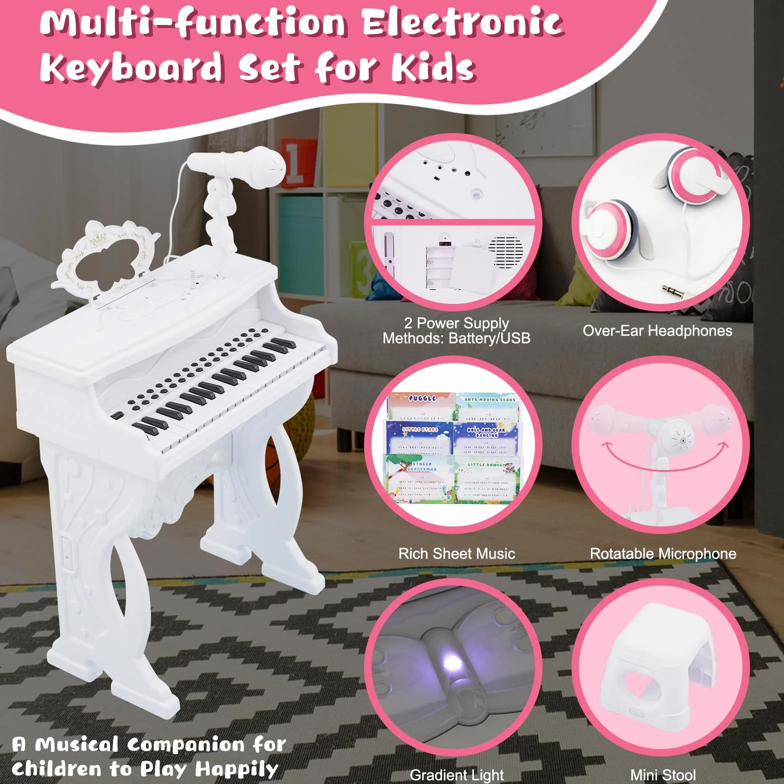Klawiatura fortepianowa dla dzieci z mikrofonem, wielofunkcyjna zabawka muzyczna, fortepian, przenośne instrumenty muzyczne, zabawka edukacyjna, zabawka edukacyjna, urodziny dla dzieci