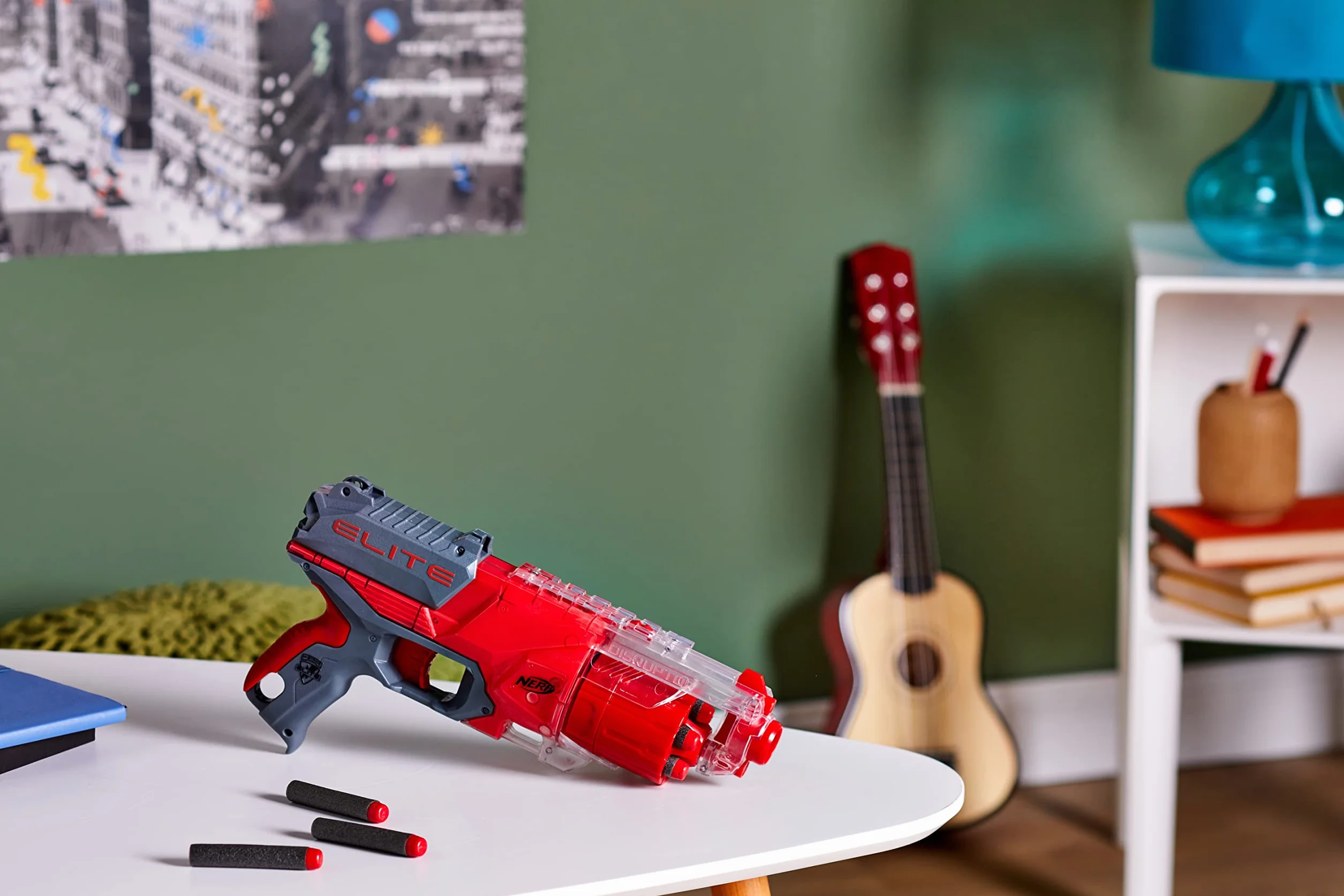 Wyrzutnia Nerf Elite Disruptor, 6-strzałkowy magazynek obrotowy, 6 strzałek Nerf Elite, ogień ciągły, półprzezroczysty czerwony, dostępna tylko w serwisie Amazon