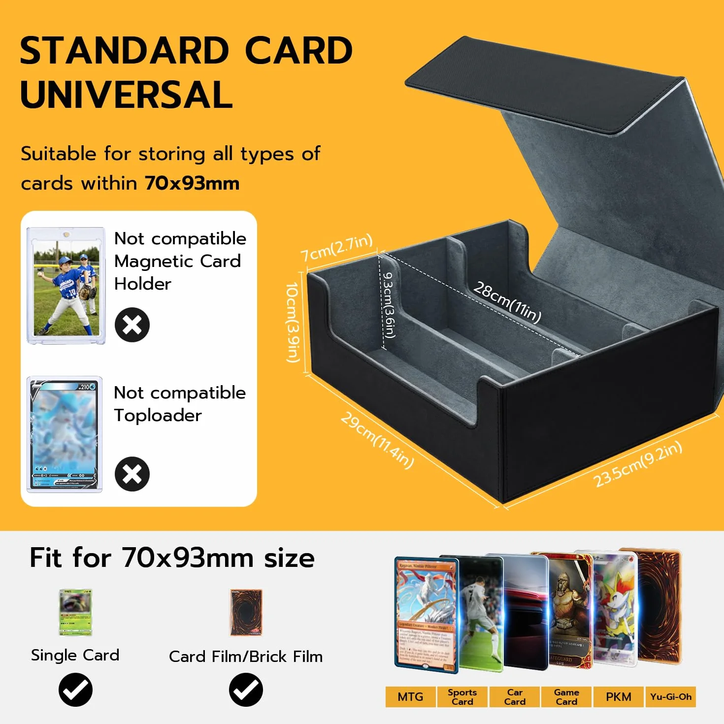 MTG Box na karty o pojemności 1800 + kart z 8 przegródkami, magnetyczny schowek z klapką na karty Magic Commander TCG (czarny)