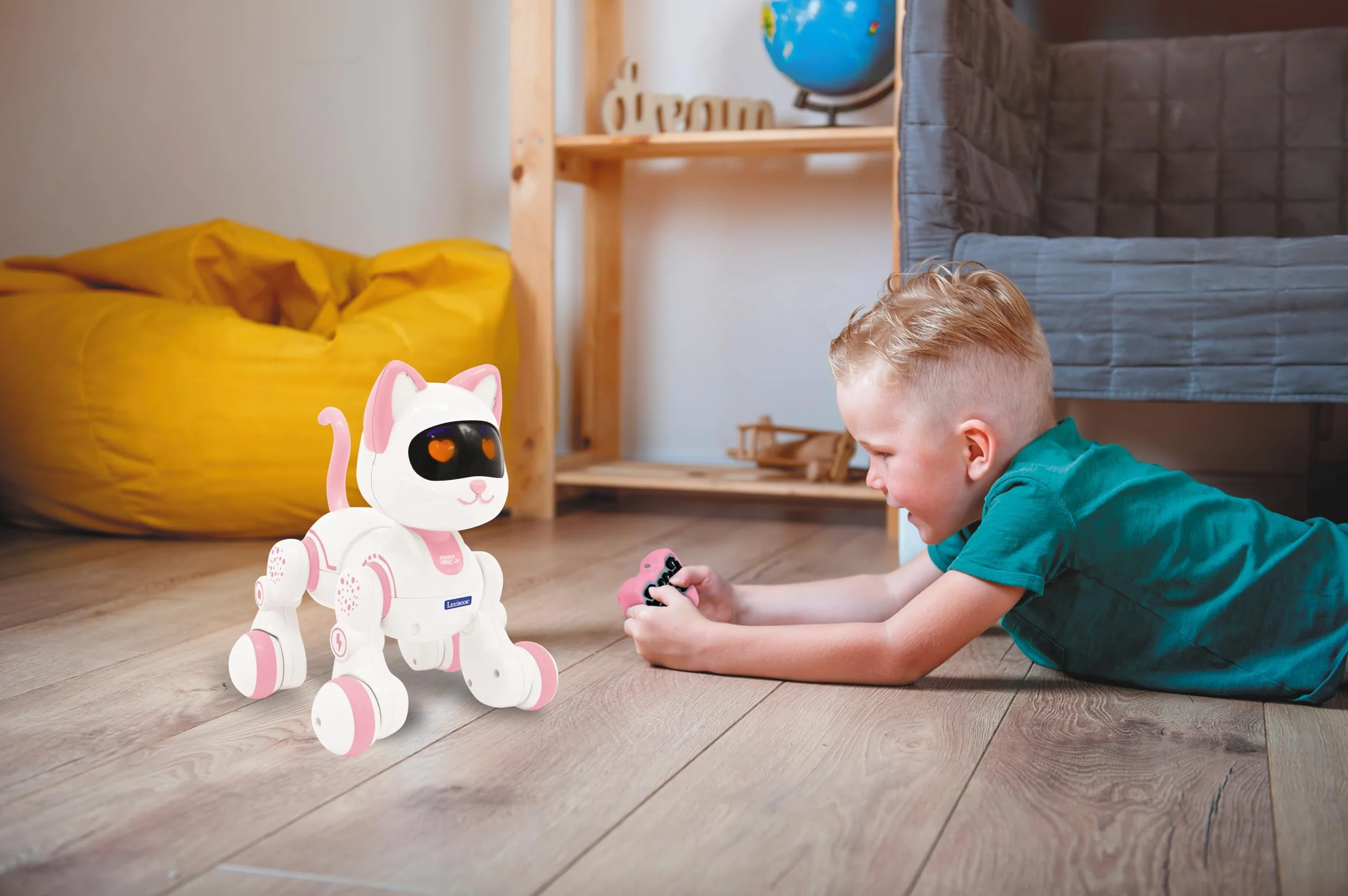 Lexibook, Power Kitty Jr, Zdalnie Sterowany Kot do Tresury, Chodzi jak Prawdziwy Kot, Interaktywne Oczy, Programowalny Stem, Akumulator, Różowy, Biały, KIT01
