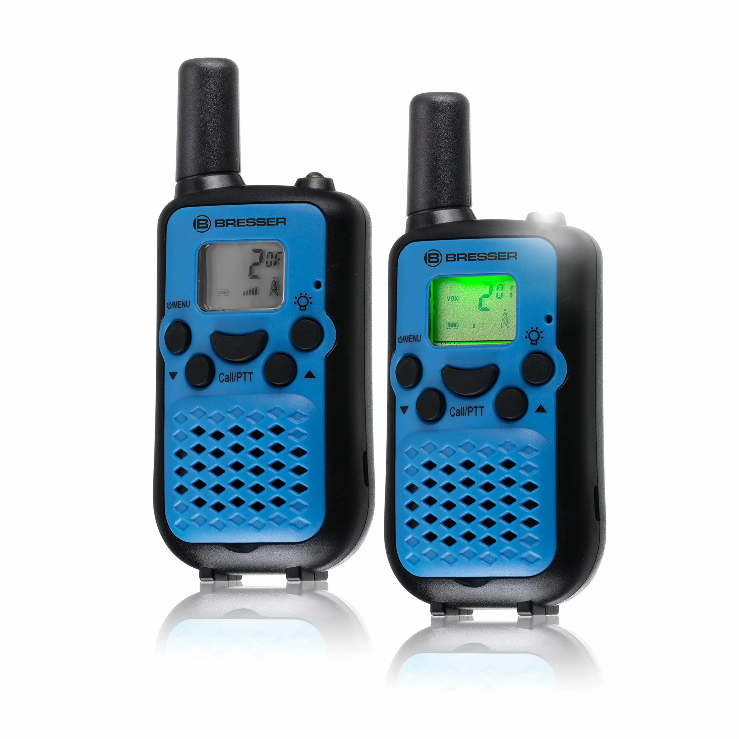 Bresser Zestaw 2 walkie talkie JUNIOR o dużym zasięgu do 6 km i funkcja głośnomówiąca niebieski