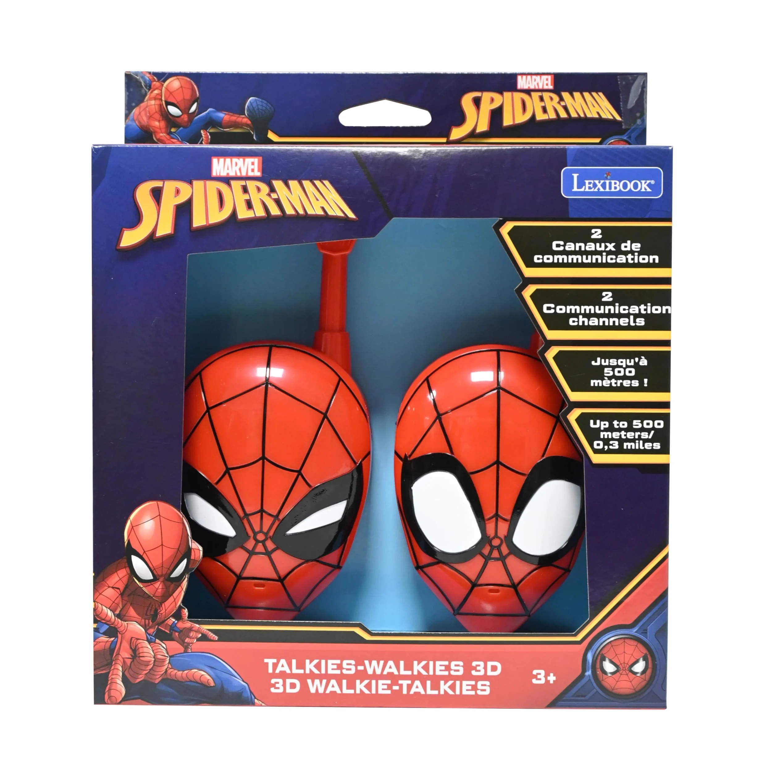Lexibook, Spider-Man, Walkie Talkie 3D Spider-Man, Zasięg 500M, 2 Kanały Komunikacyjne, Klips do Paska, Czerwony, TW18SP