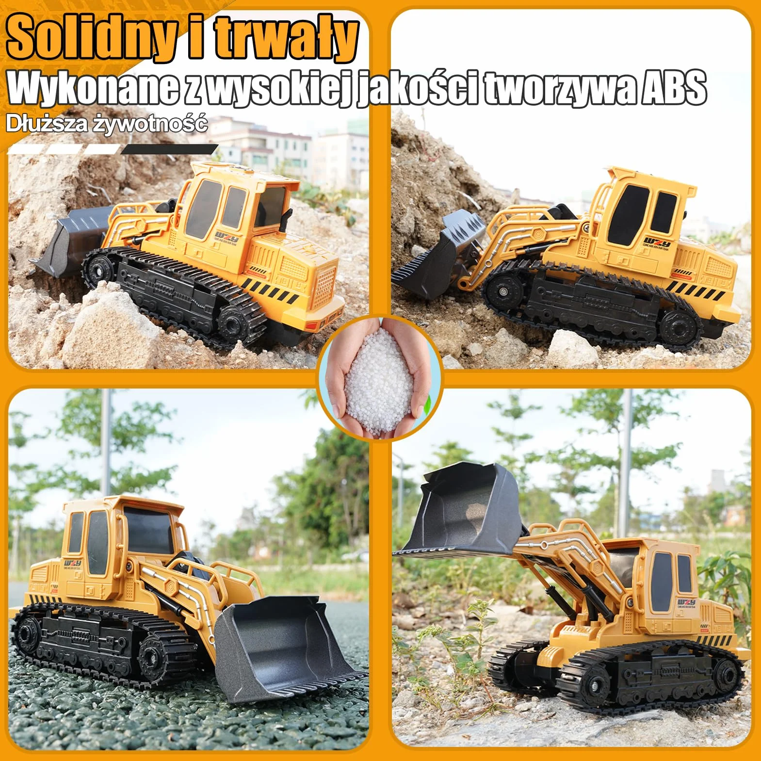 Jiakora Zdalnie sterowany buldożer, 2,4 GHz RC samochód traktor ciężarówka, ładowarka kołowa zdalnie sterowana światłem i dźwiękiem, 2 akumulatory 60 minut, koparka, pojazdy na placu budowy, zabawka