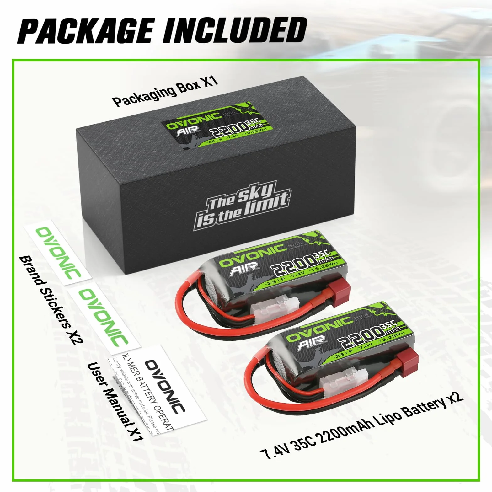 OVONIC Lipo akumulator 2s 35C 2200 mAh 7,4 V akumulator Short Pack z wtyczką Deans do helikoptera samolotowego, specjalnie do samolotów 1:14 RC Car RC (2 sztuki)