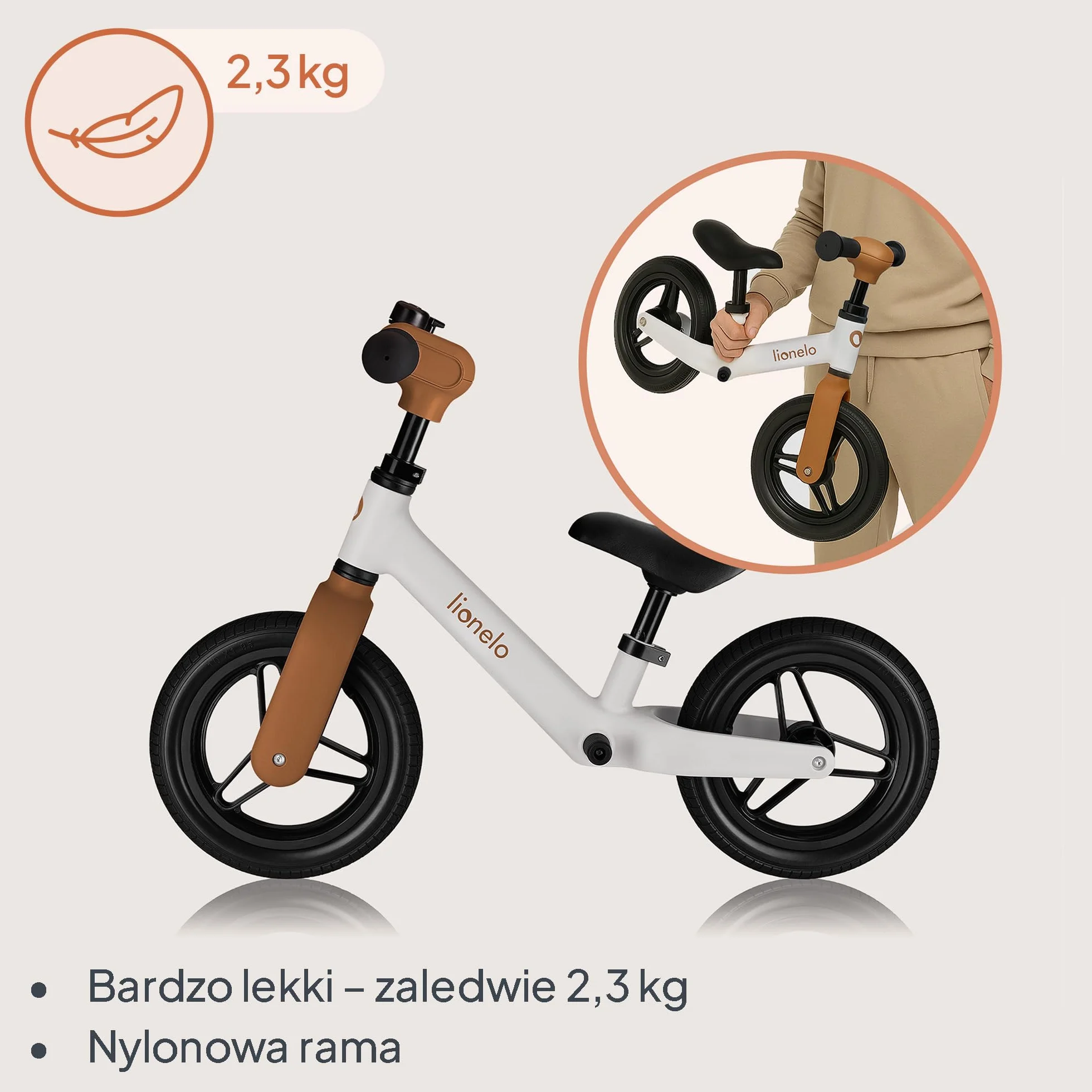 Lionelo Toni dziecięcy rowerek biegowy od 18 miesięcy do 30 kg, gumowe koła PU 25 cm, podnóżek, kosz, regulowane siedzisko i kierownica, antypoślizgowy uchwyt, lekki 2,3 kg, dzwonek