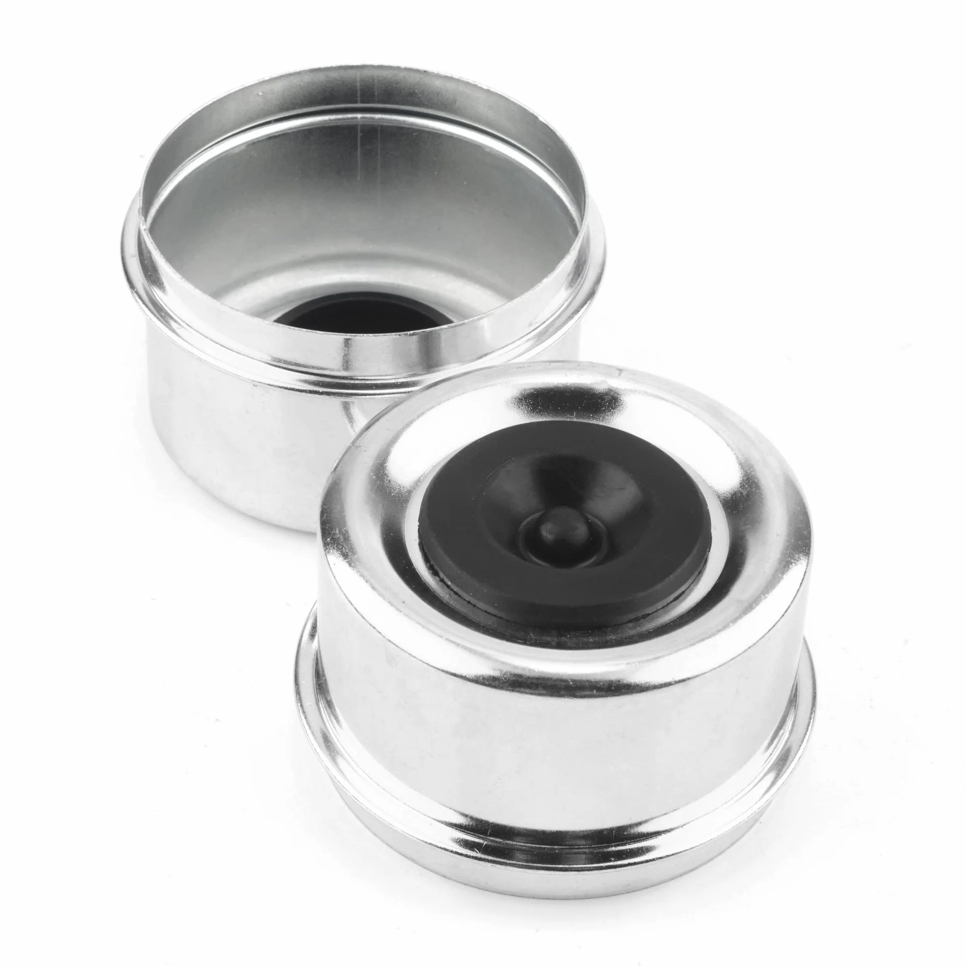 RhinoTuning Zestaw 2 zaślepek przeciwpyłowych, 62 mm, średnica 68 mm, ID 62 mm, kołpaki ochronne na koła, kompatybilne z samochodami ciężarowymi/przyczepami/łodziami (chromowane, z korkami)