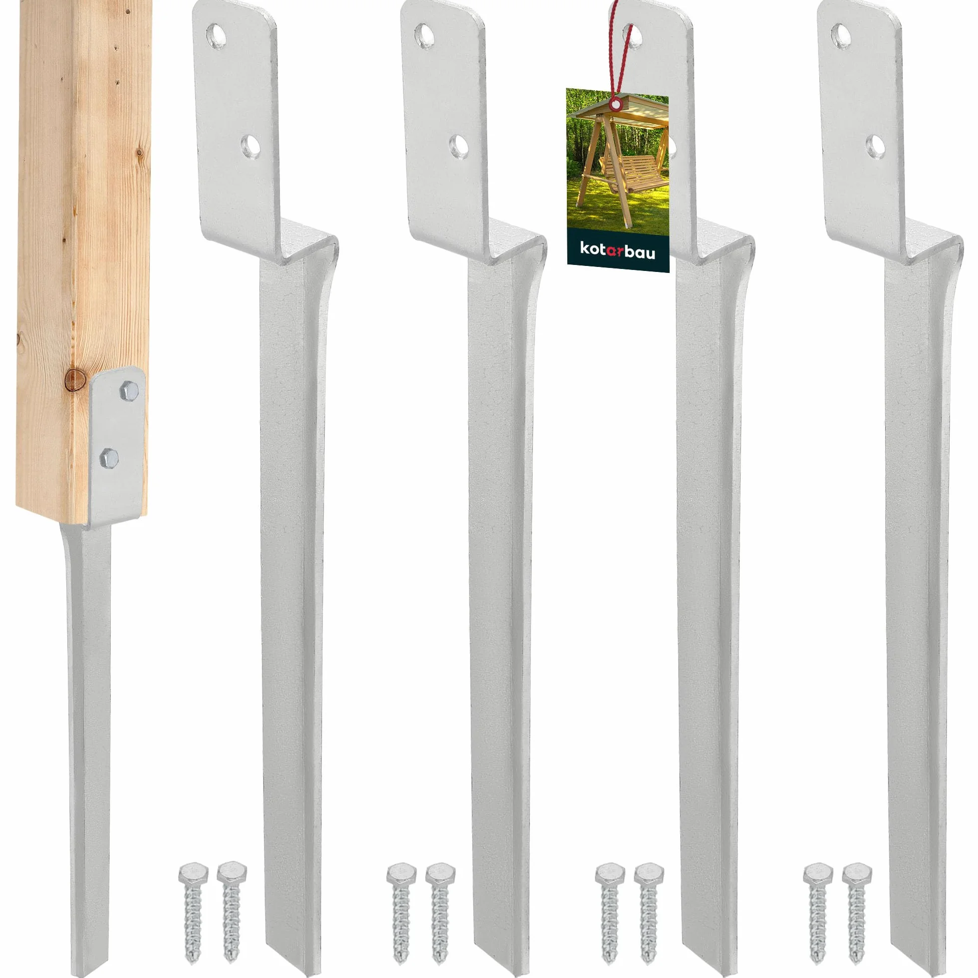 KOTARBAU® Podstawa Huśtawki - 50 CM - Kotwa Wbijana do Ziemi - Podstawa Słupa - Mocowanie Huśtawki - Zestaw 4 SZT
