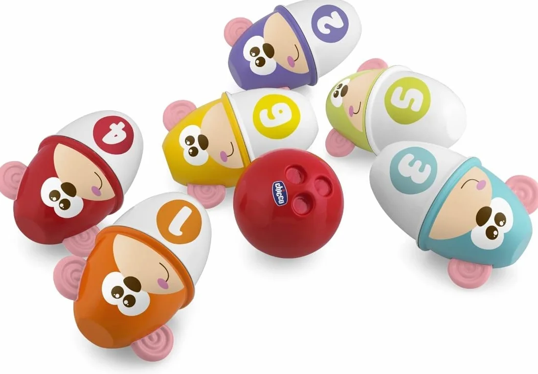 Chicco Kolorowe Kręgle Jungle FIT&FUN, Kolorowe Kręgle, Zestaw do Gry w Kręgle, Zabawki dla Chłopca i Dziewczynki