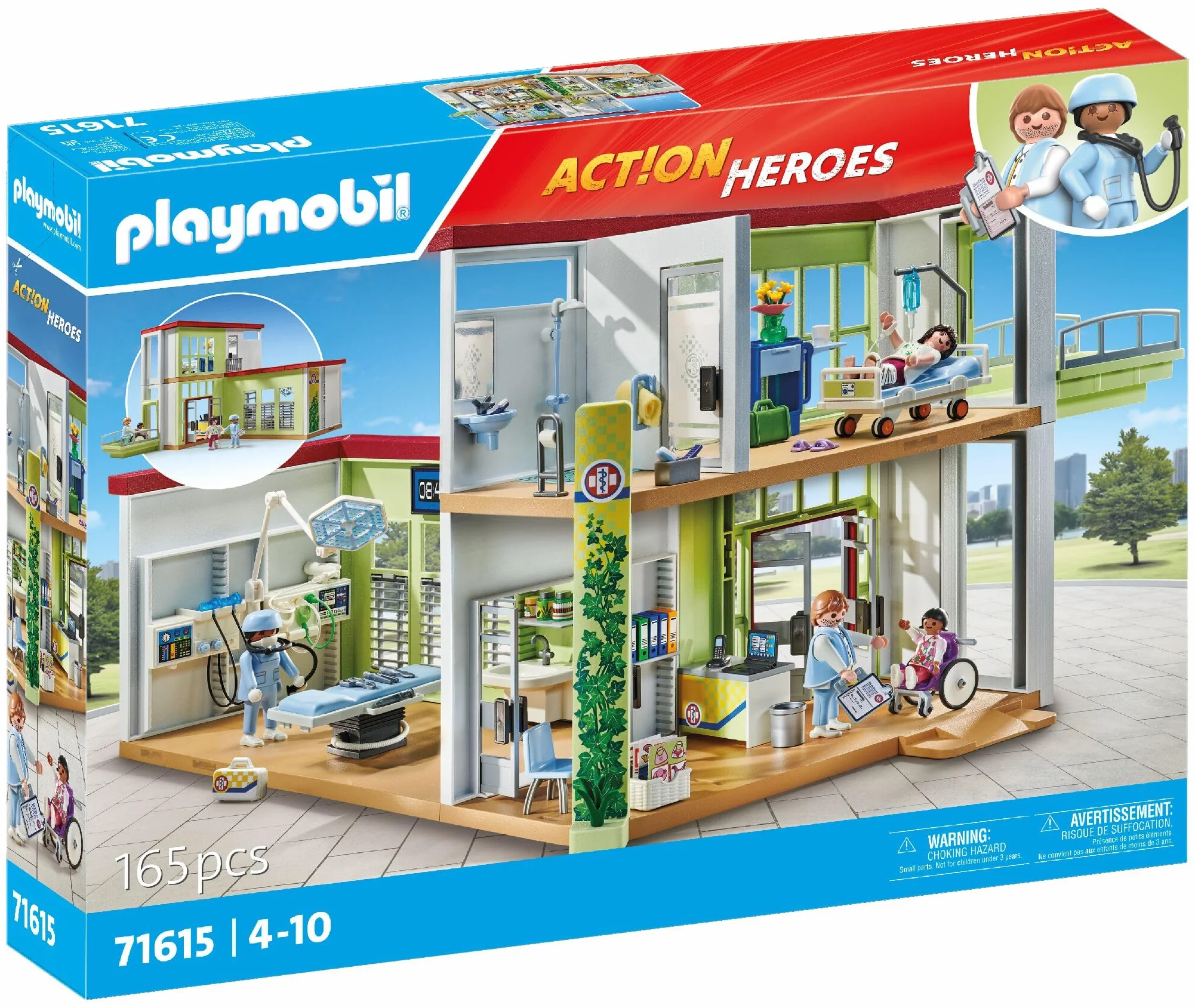 PLAYMOBIL Action Heroes 71615 Nowoczesny szpital, wyprodukowane średnio w w ponad 80% z materiałów pochodzących z recyklingu i materiałów ekologicznych, zestaw dla dzieci od 4 roku życia
