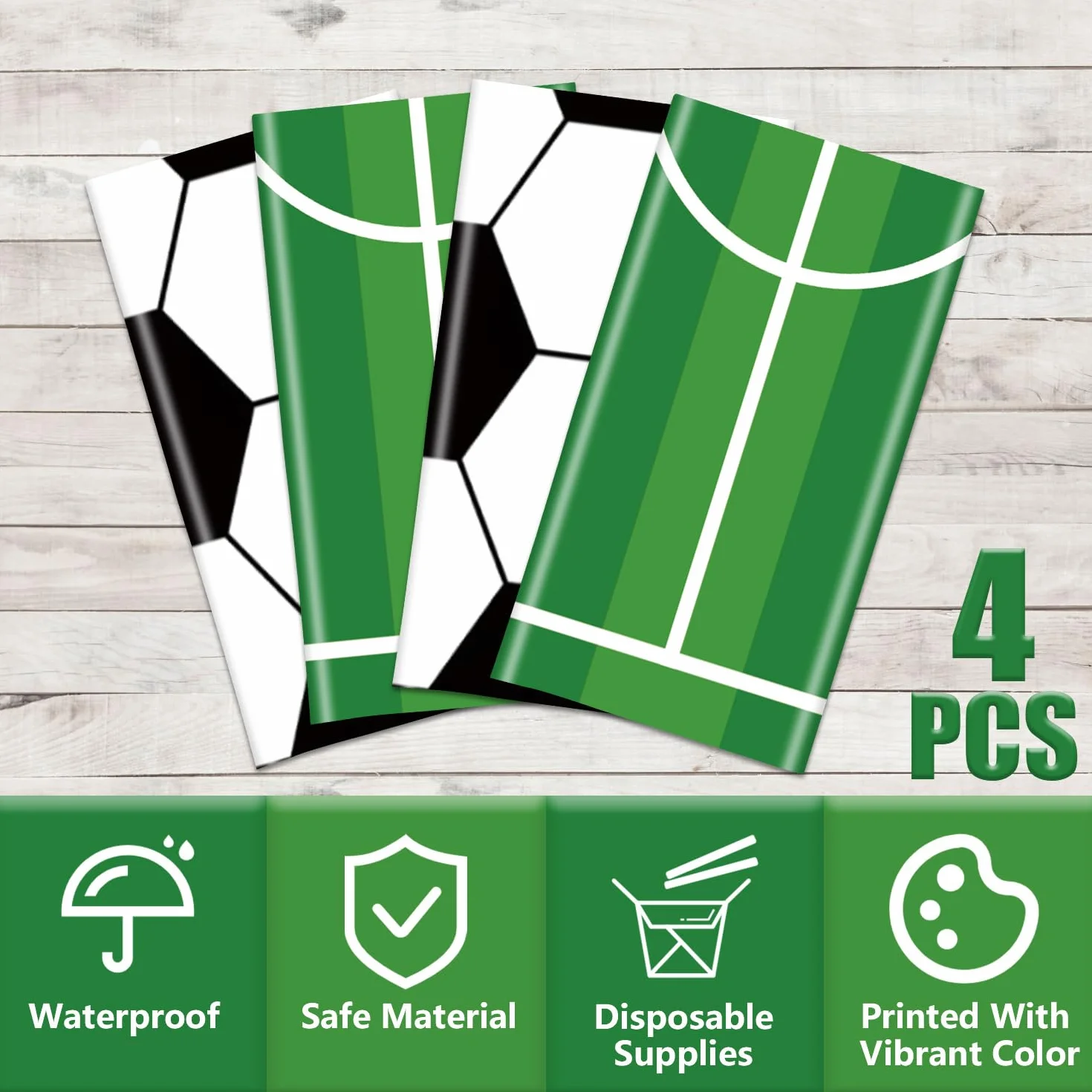 Obrus piłkarski – 4 sztuki obrusów z motywem piłkarskim do dekoracji imprez sportowych, artykuły dla dzieci z motywem piłki, 130 x 220 cm, 2 style