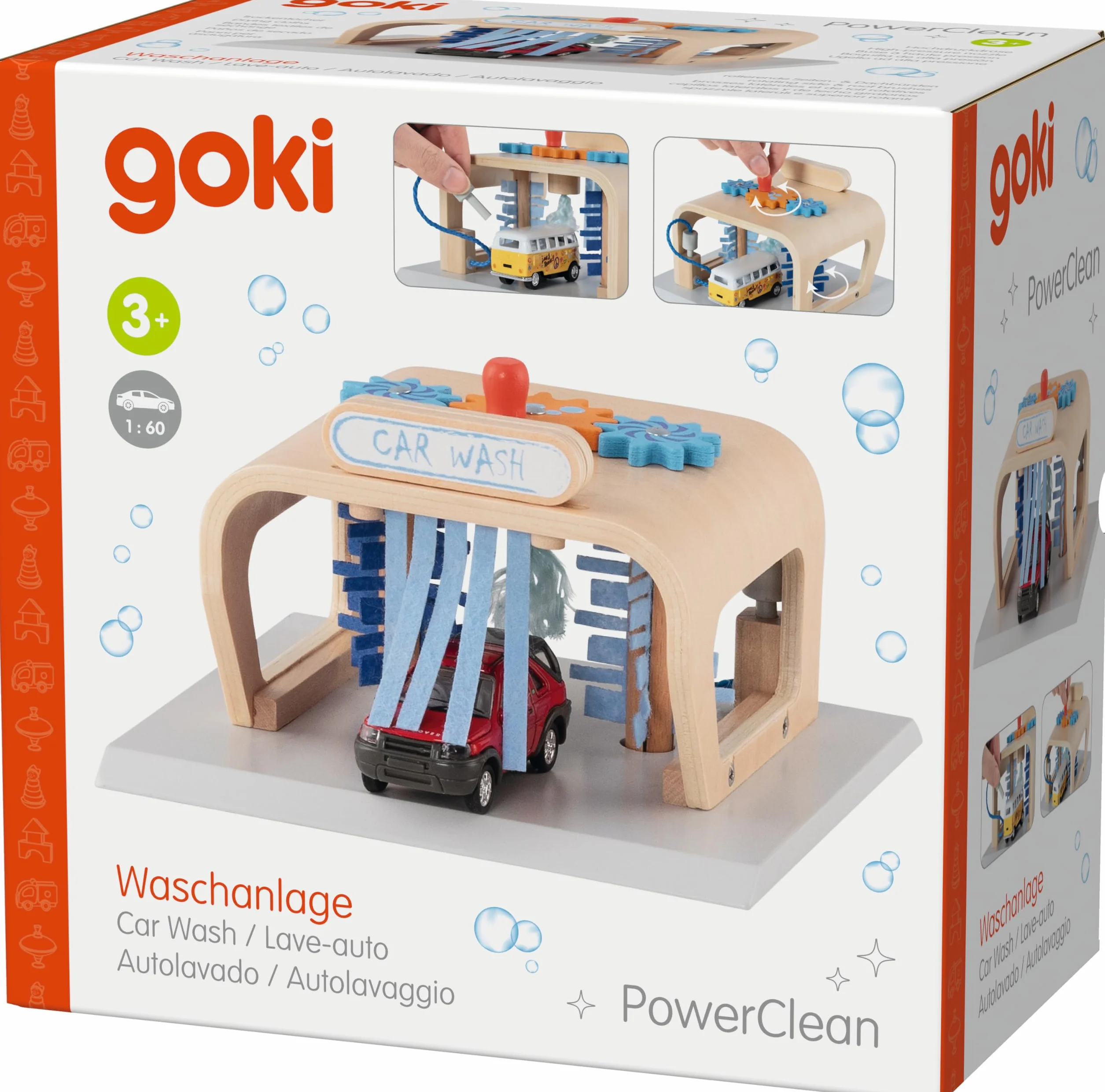 Waschanlage PowerClean: 16 x 16 x 10 cm, Holz und Filz, per Stück