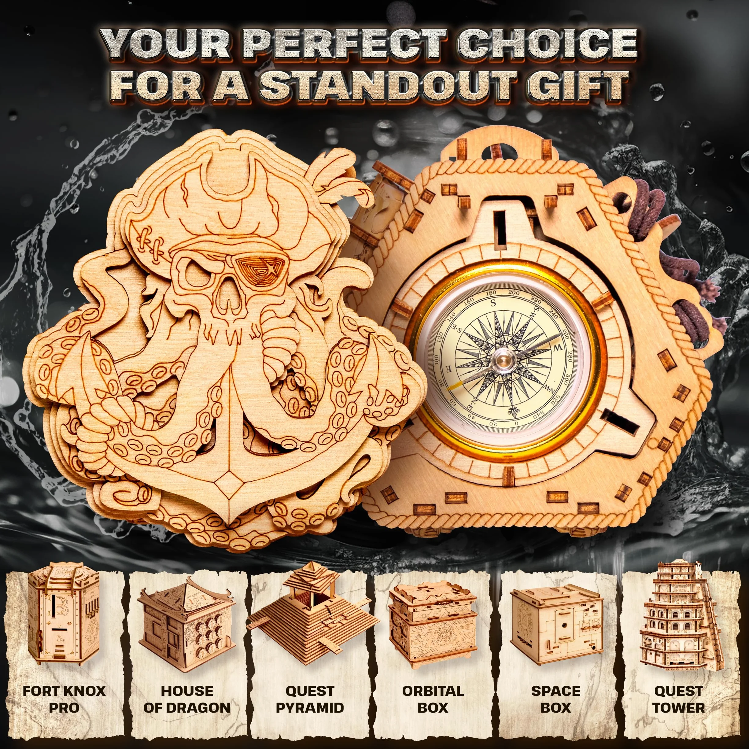 ESC WELT Blackbeard's Compass Puzzle Box - Escape Room in a Box - zadanie myślenia - skarbonka 3D - pudełko na prezent - puzzle dla dzieci i dorosłych - pudełko prezentowe puzzle gra