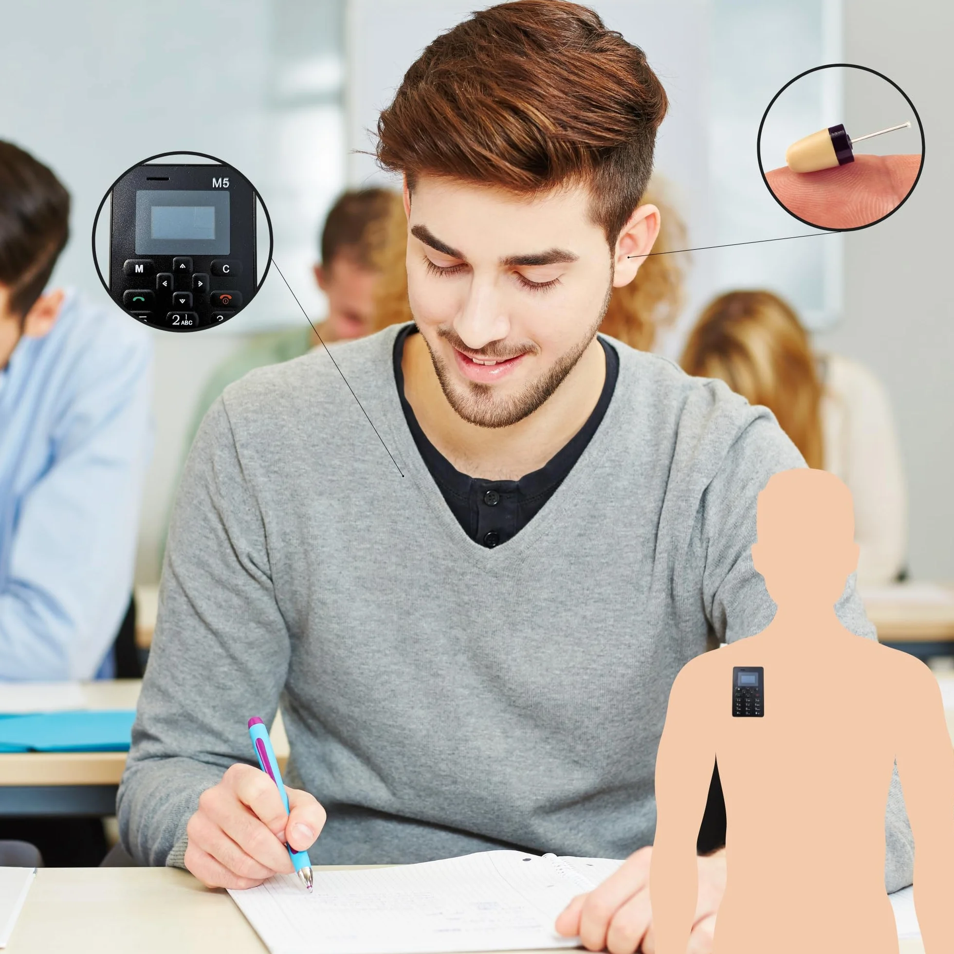 PingaOculto Słuchawka Szpiegowska GSM Egzamin Ukryte Mini Niewidoczne dla Karty NanoSIM z Mikrofonem - Słuchawki Szpiegowskie Bezprzewodowy Douszna (Słuchawka Szpiegowska Vip Pro SuperMini Karta GSM)