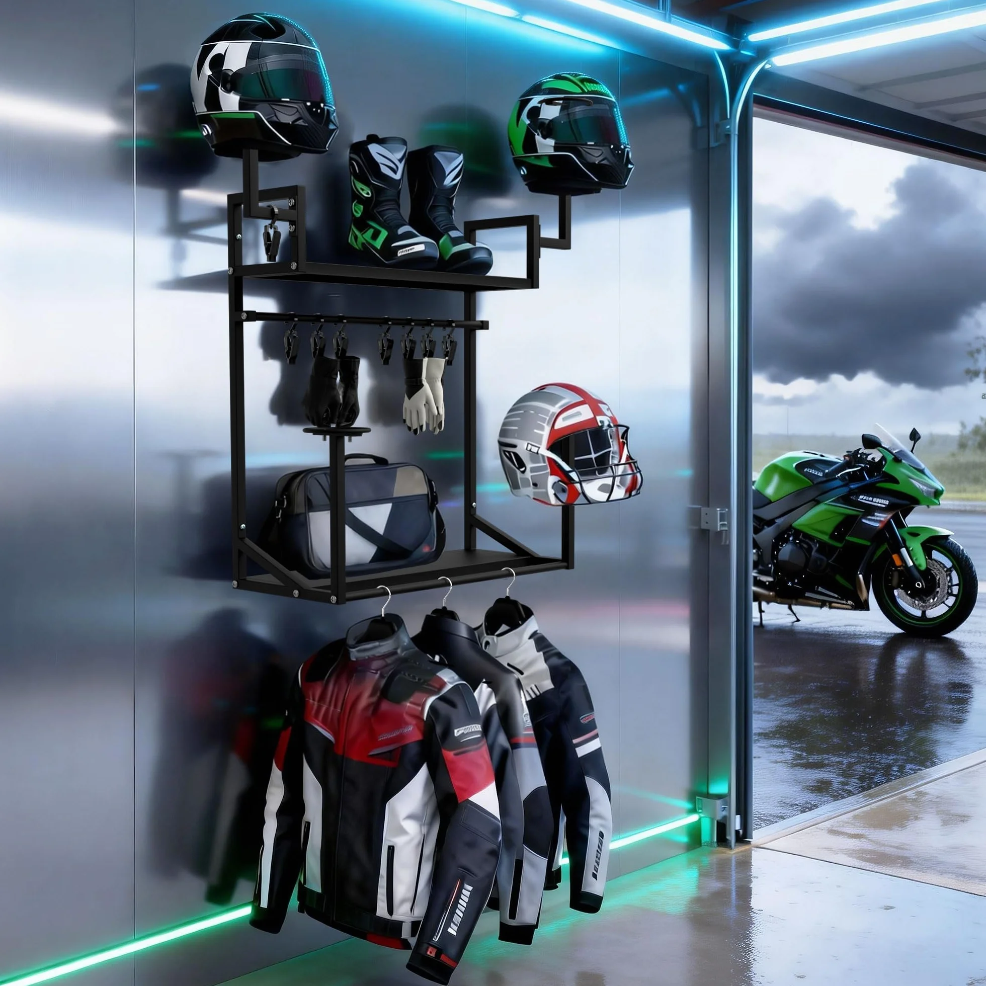 Uchwyt na kask ścienny 5 w 1, uchwyt na kask motocyklowy, uchwyt na 8 haczyków, wytrzymały stalowy uchwyt ścienny do kasków piłkarskich