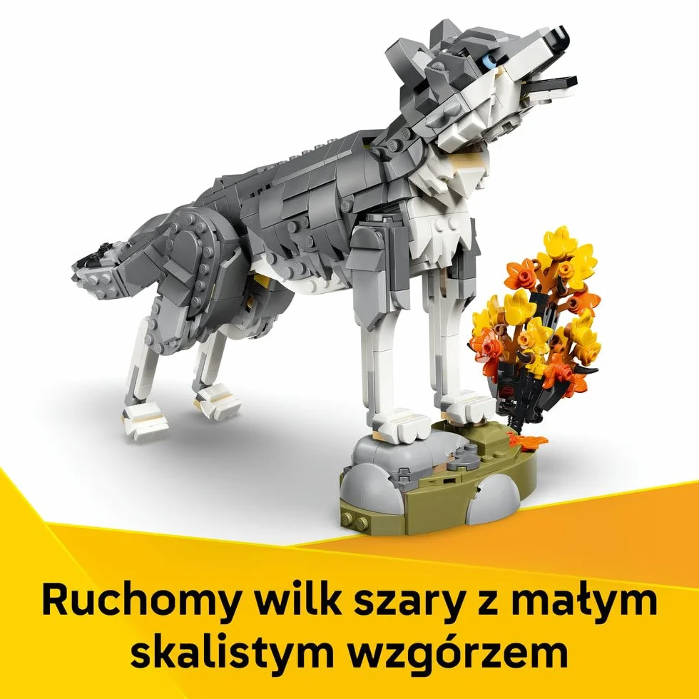 LEGO Creator 3 w 1 Leśne zwierzęta: Wilk szary, zabawka konstrukcyjna dla dzieci, 3 opcje figurek zwierząt: wilk, sokół lub szop, pomysł na prezent dla chłopca i dziewczynki od 8 lat 31393