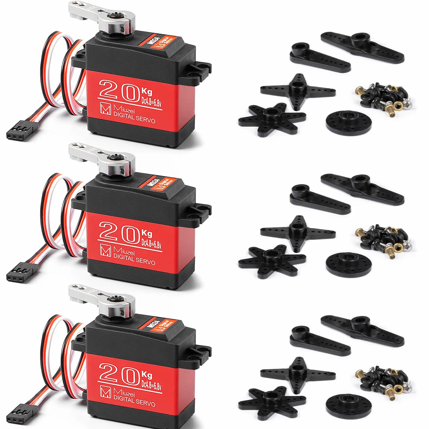 Miuzei Serwo sterujące Rc Digital Servo 20 kg, 270°, wodoszczelne, z metalową przekładnią, do samochodu, 1/10, 1/8, 1/12, modeli zabawek, samolotów, robotów, łopatek tary, samochodu, łodzi (3 sztuki)