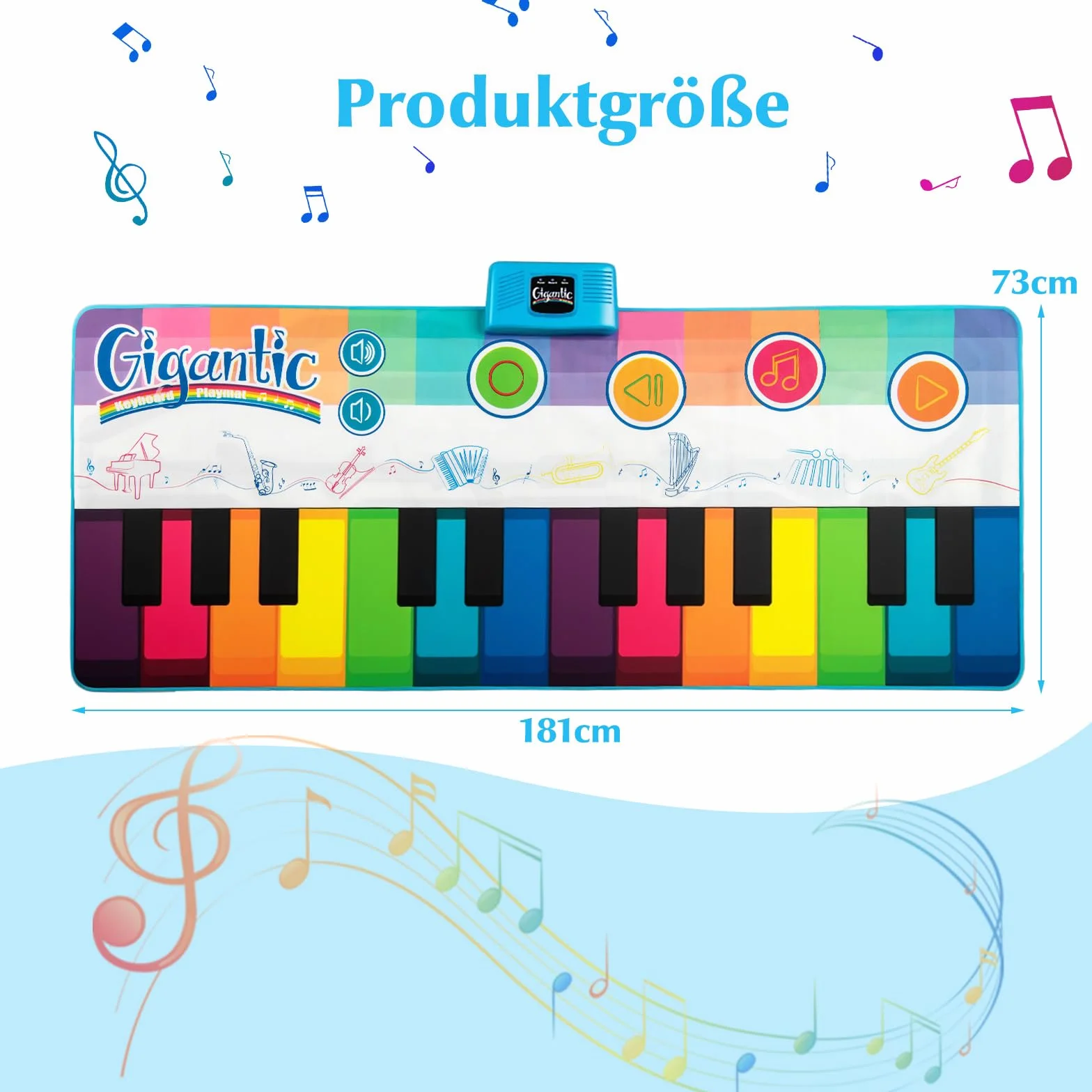 COSTWAY Mata muzyczna dla dzieci, mata fortepianowa z 8 instrumentami muzycznymi, mata do tańca z funkcją nagrywania i odtwarzania, zabawka, prezent dla małych dzieci, chłopców i dziewczynek od 1 roku