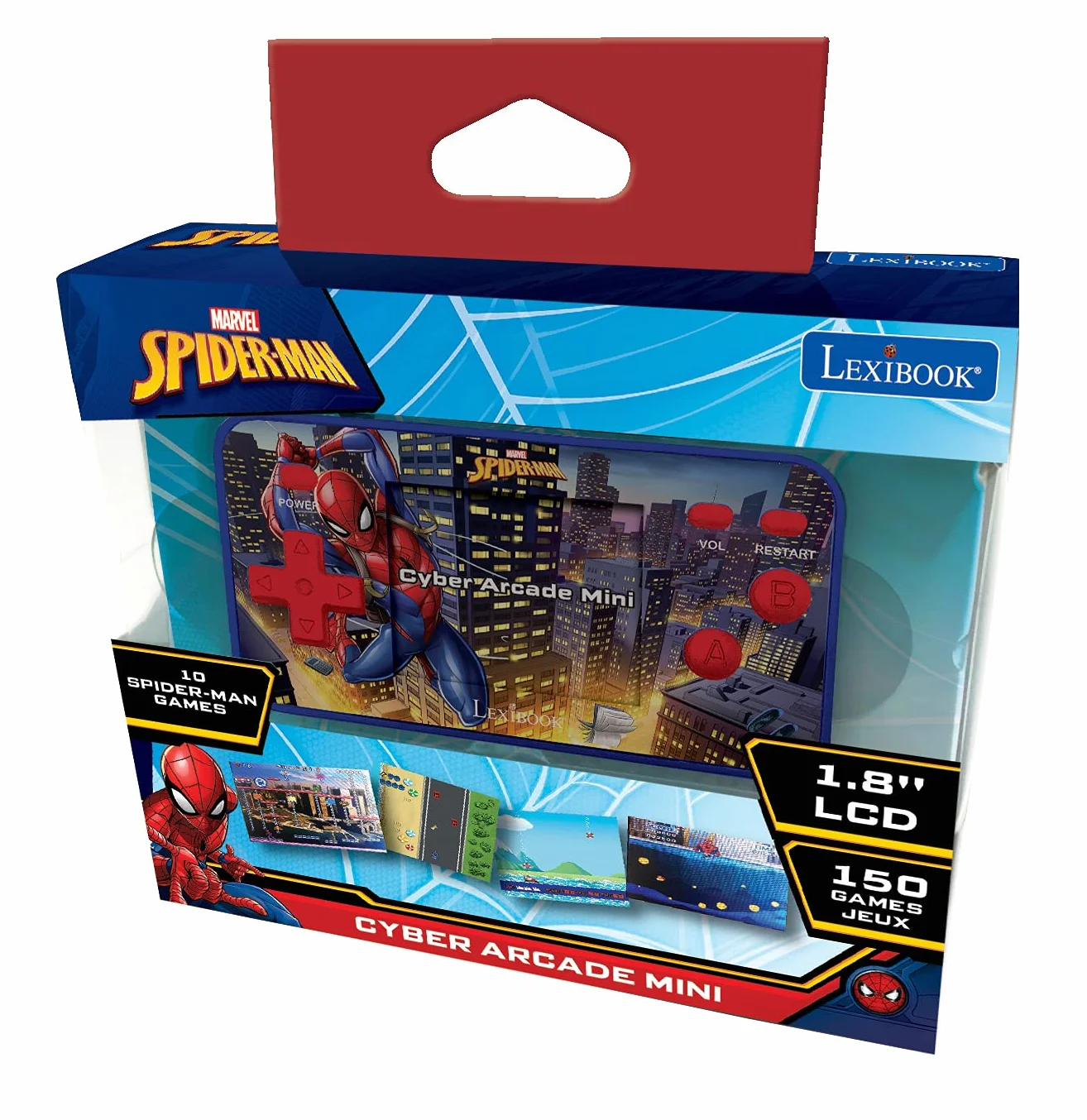 Lexibook Spider-Man JL1895SP Przenośna Konsola do Gier dla Dzieci w Wieku od 3 Lat, 150 Gier, LCD, Zasilana Bateriami, Czerwona, Niebieska, JL1895SP