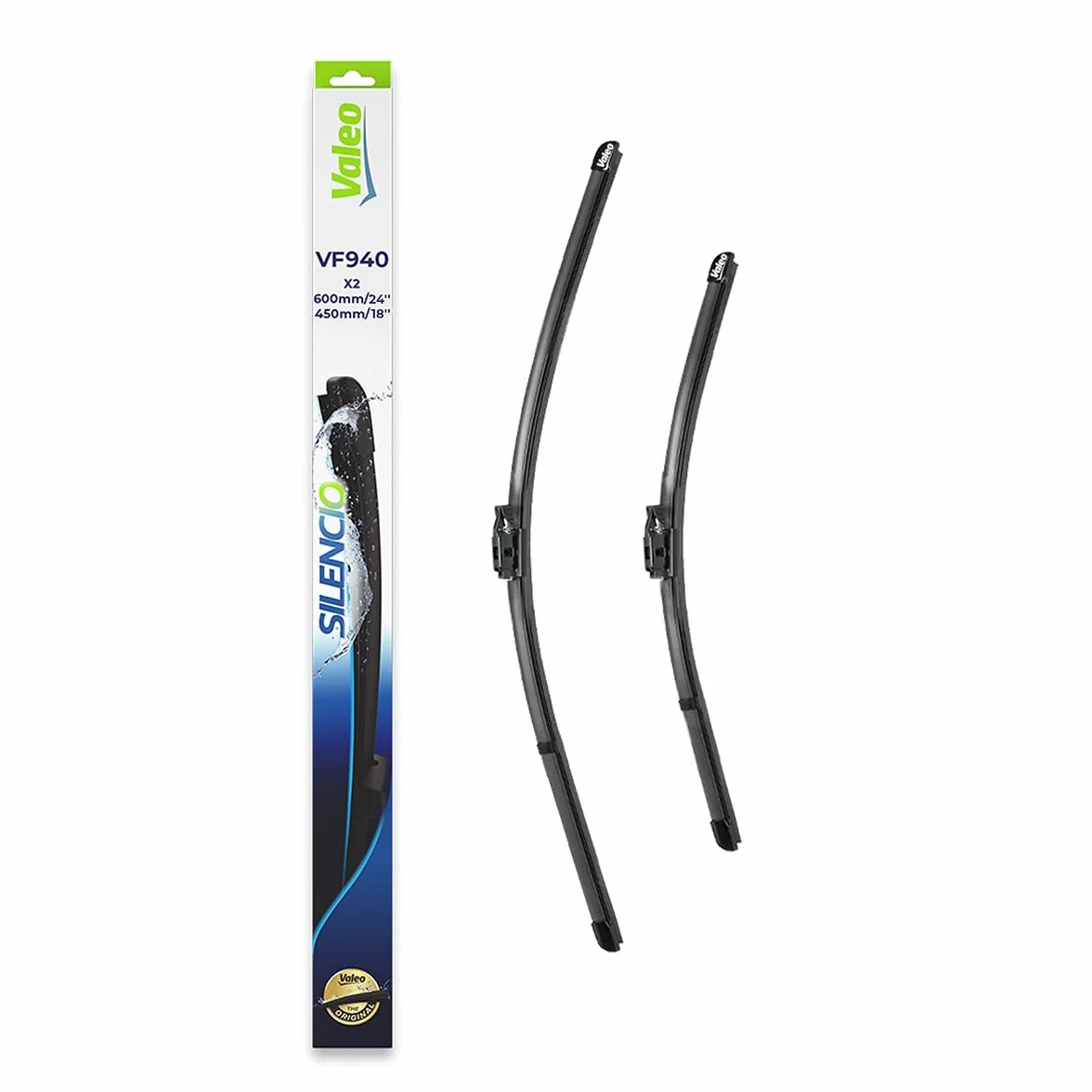 VALEO Silencio Wycieraczki - VF940 - Zestaw Wydajnych, Zapewniajacych Doskonala Widocznosc na Drodze, latwych w Montazu Oryginalnych Plaskich Wycieraczek 600mm/450mm - Przód - Zestaw 2 szt. - 577940