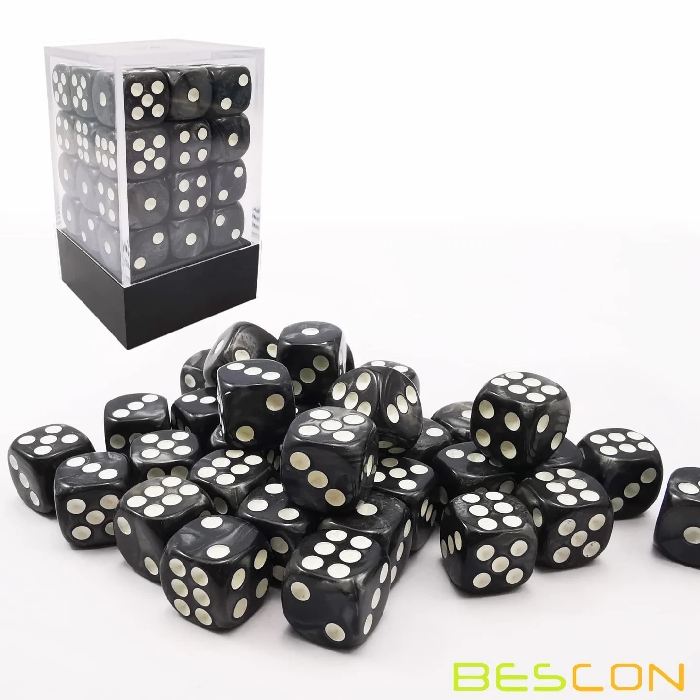 Bescon 6-stronne kości 12 mm, 91 cm, pudełko z cegły, 12 mm sześciostronna matryca (36) blok kości, czarny marmur