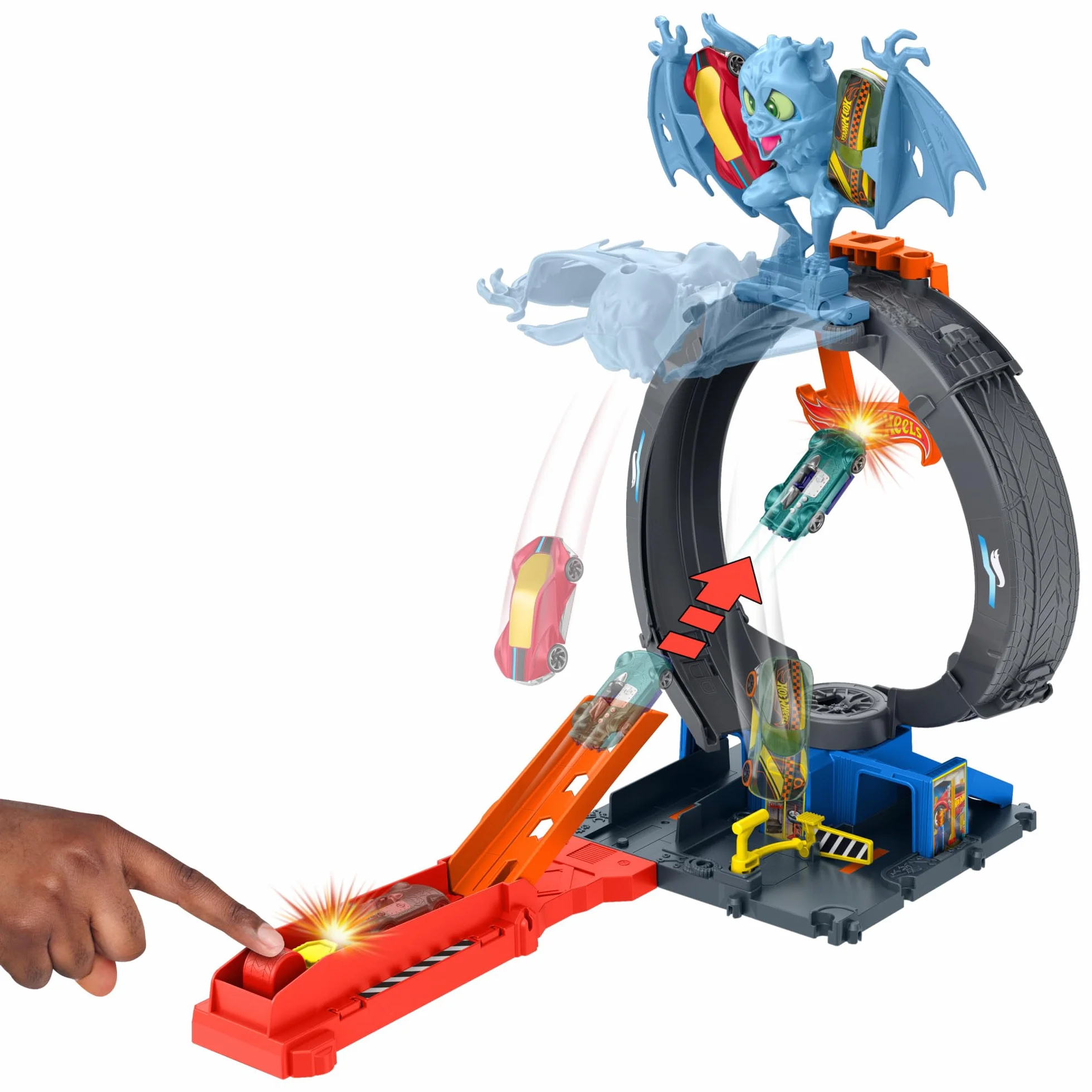 Hot Wheels City Let's Race – Na start! - Netflix - Pętla nietoperza Zestaw z pętlą do dostosowania, wyrzutnią i samochodzikiem w skali 1:64, HTN78