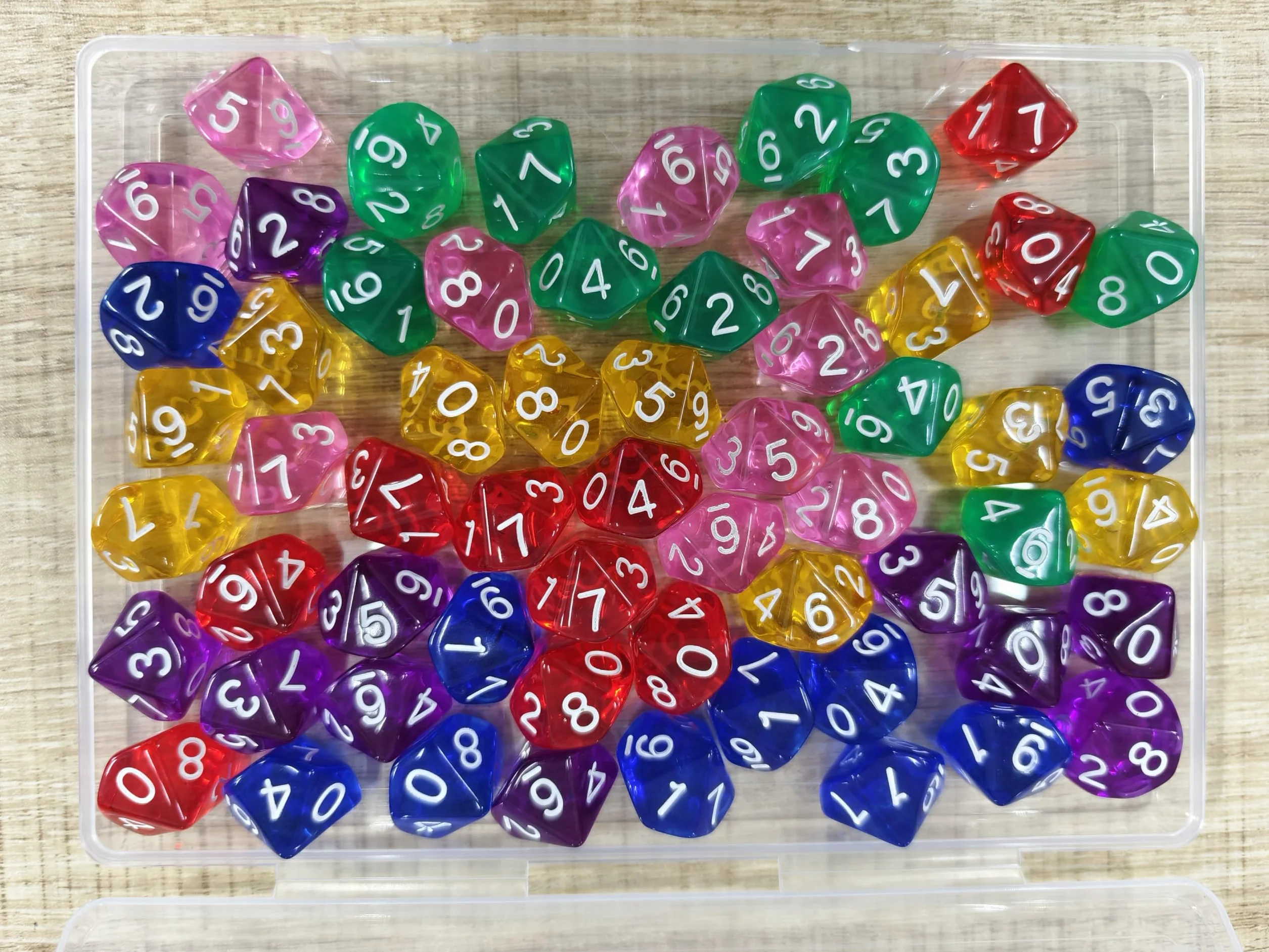 Zestaw 60 sztuk wielościennych kostek D10 – 10-stronicowe akrylowe Dice w 6 kolorach, kostki do gry DND, RPG, MTG, gier planszowych, gier karcianych i stołowych