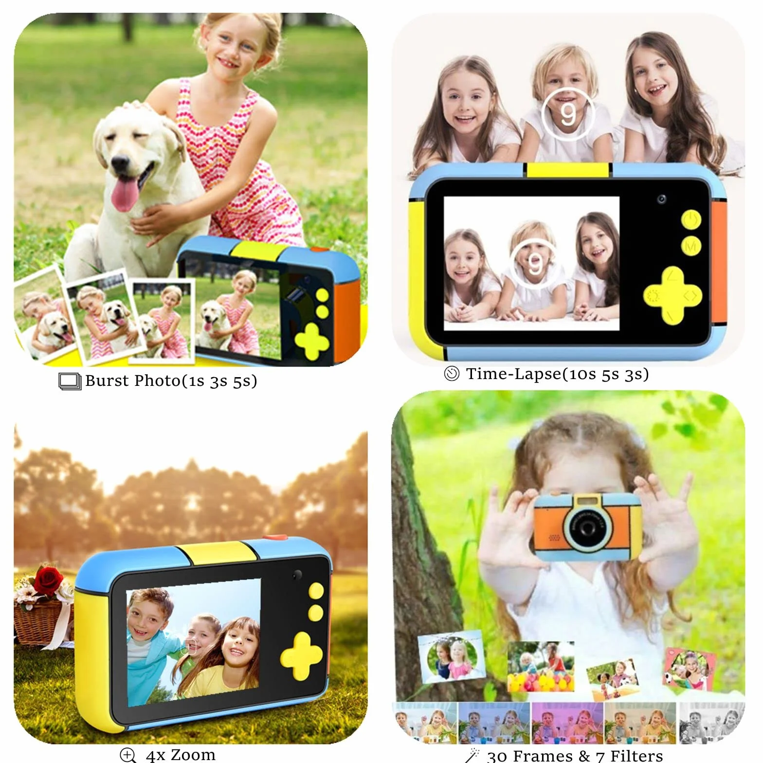 Aparat Fotograficzny dla Dzieci 24 MP, 2,4" 1080P Kamera Wideo z Kartą 32G, Zoom 4X, Filtry - Prezent dla Dzieci 3-10 Lat