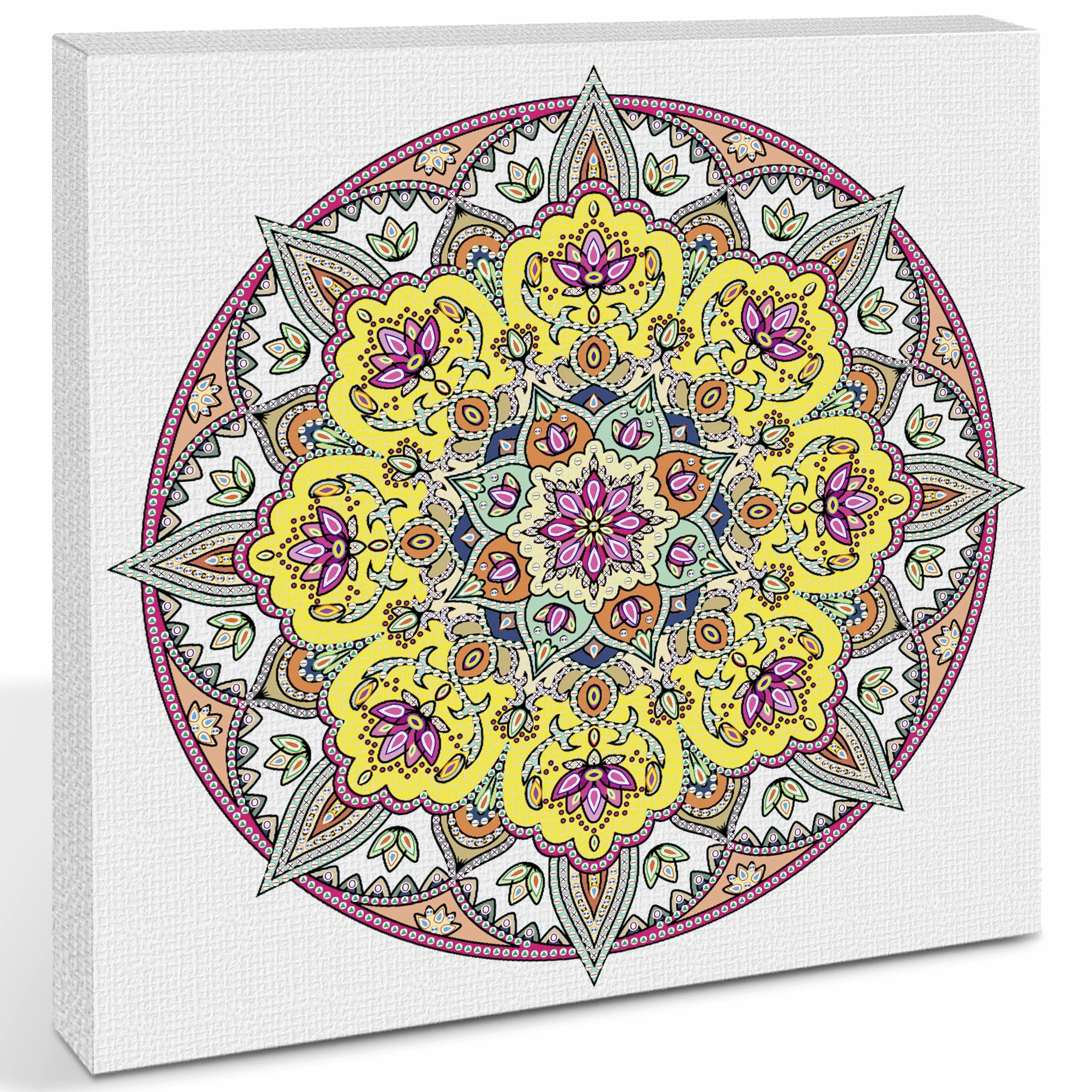 Ursus 43520003F Zestaw 3 diamentowych obrazów, mandala, zestaw do majsterkowania z kamyczkami w kolorze żółtym, białym i czerwonym, 1 płótno 30 x 30 x 1,5 cm