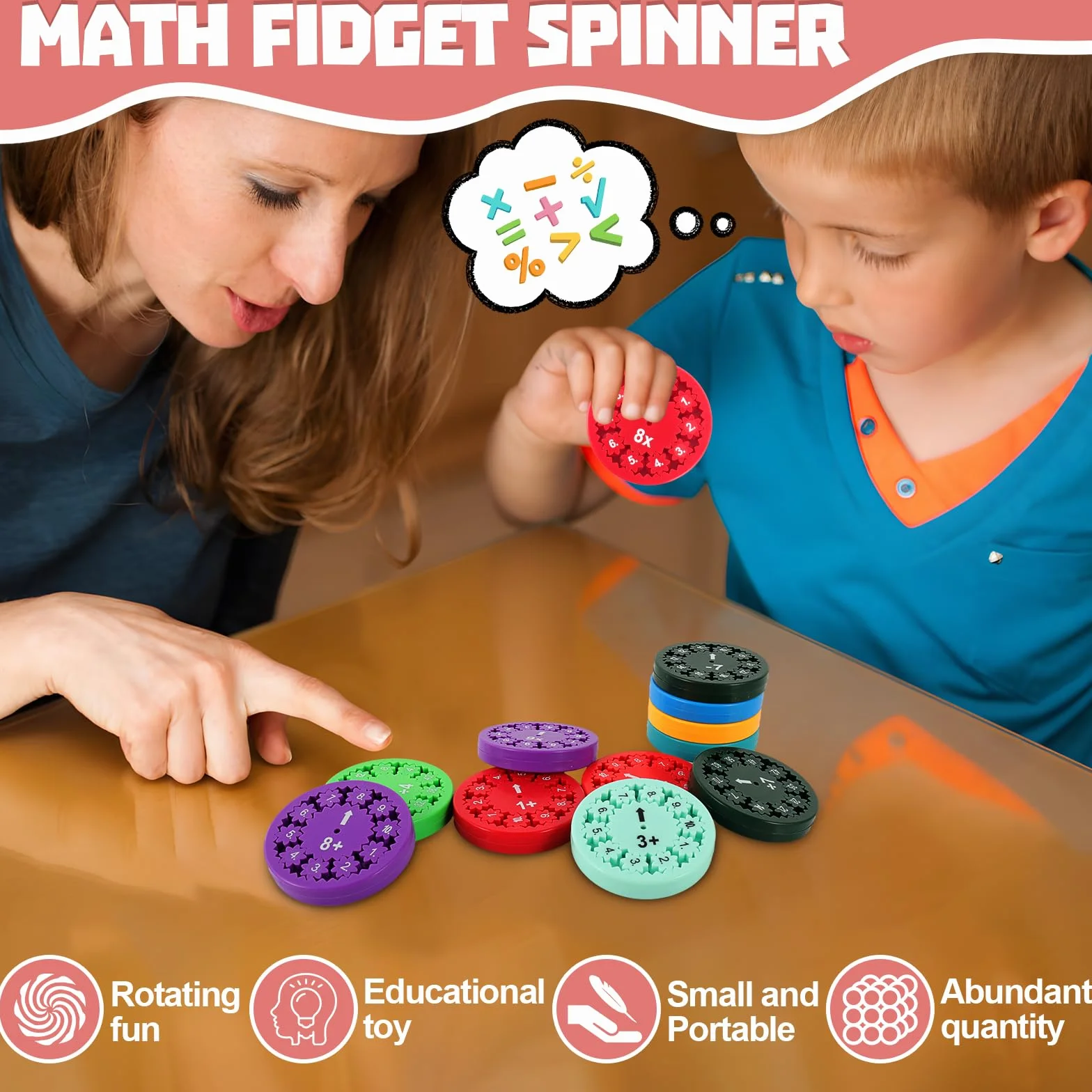 Math Fidget Spinner, 18-Częściowy Zestaw Zabawnych Zabawek Edukacyjnych Fidget (Dodawanie Odejmowanie Mnożenie Dzielenie), Spinner na Palce Łagodzący Stres, Zabawka Matematyczna Fidget
