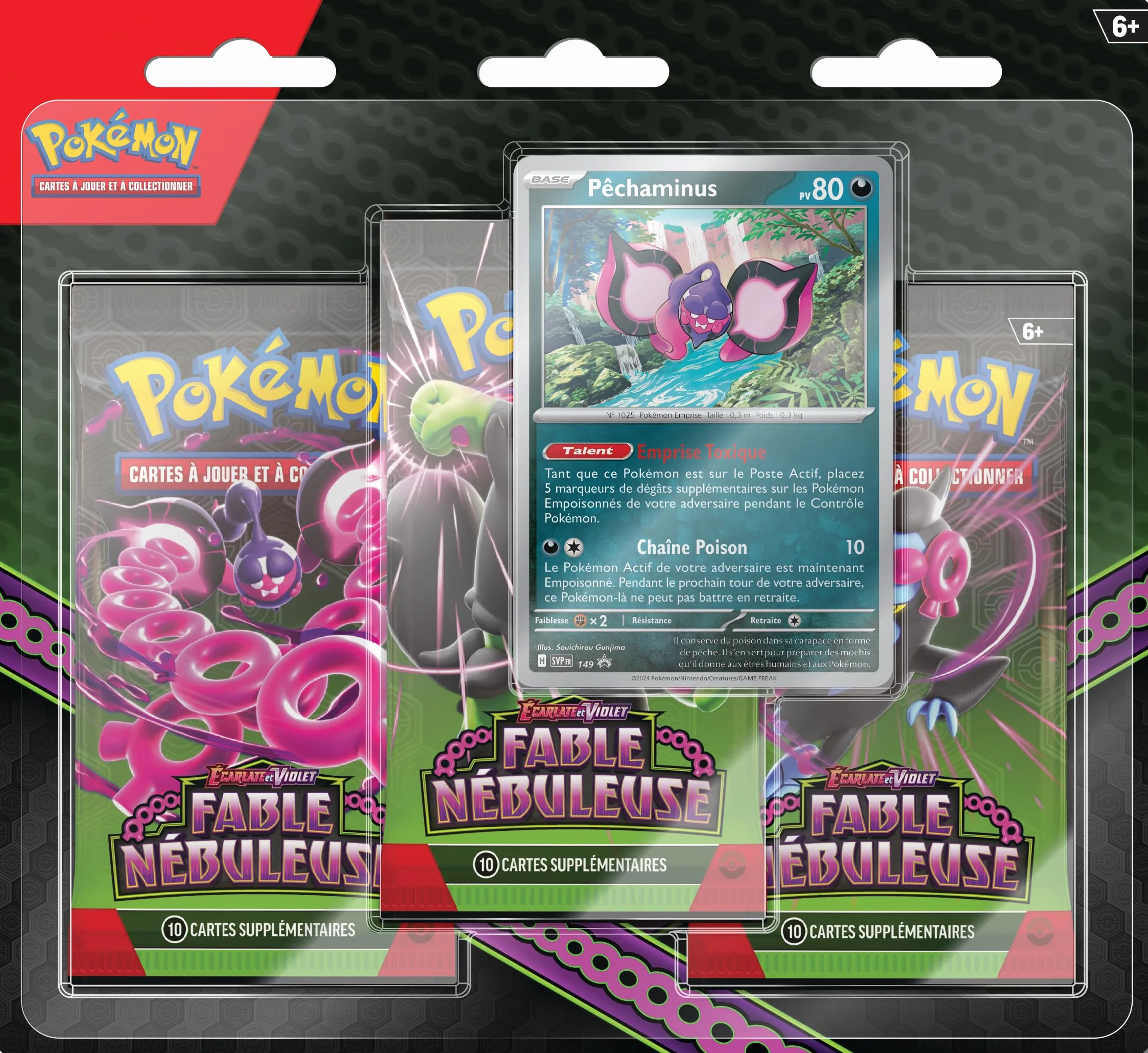 Pokémon: Blister 3 wzmacniaczy Scarlet and Violet Pêchaminus - Mgławica Bajka Pokémon TCG (3 boostery i 1 błyszcząca karta promocyjna)