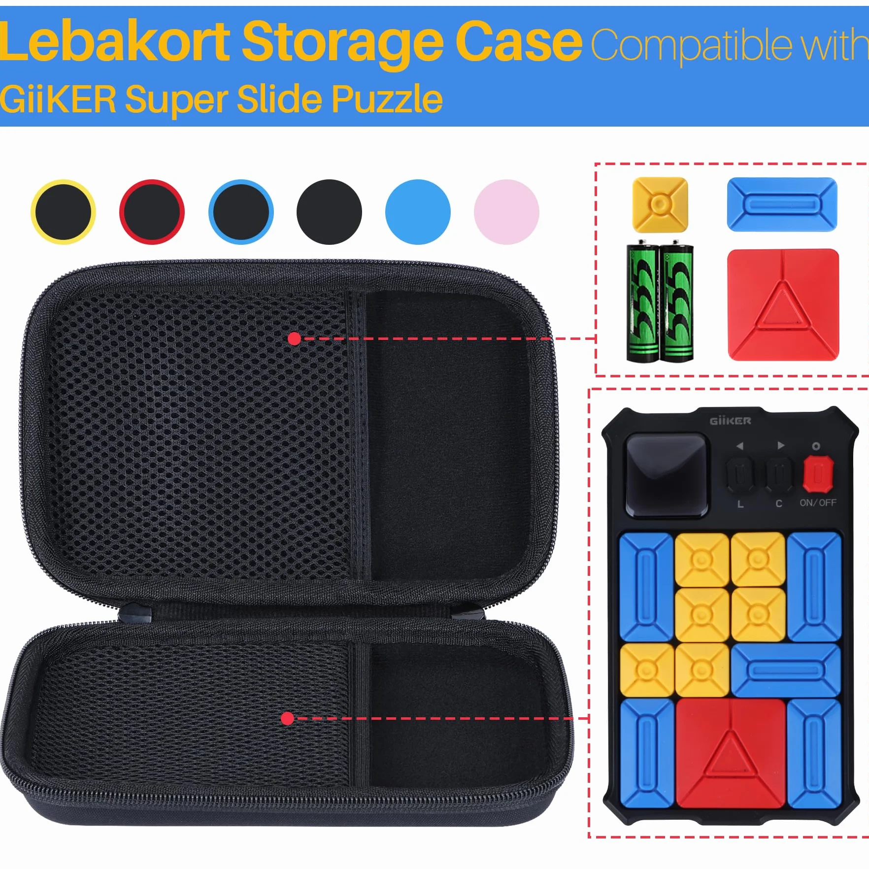 Lebakort Twardy futerał podróżny do Giiker Gry Puzzle Super Slide Gry, Czarny + niebieski, Super Slide Puzzle Case, wodoodporny