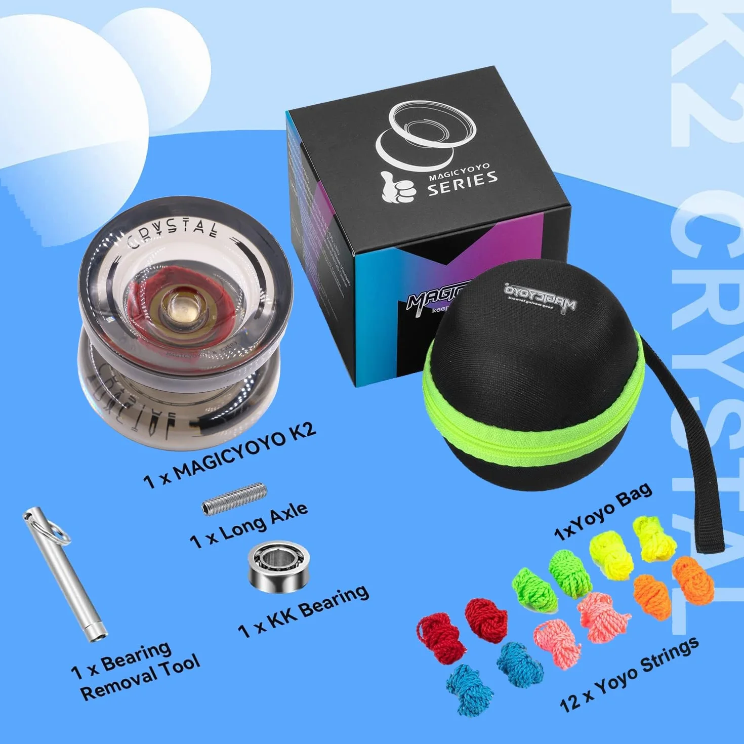 MAGICYOYO K2 Yoyo dla początkujących dzieci, responsywny Yoyos Pro z niereaktywnym zestawem łożysk, końcówki do obracania palcami, Yo Yo Ball z 12 strunami Yoyo, czarny