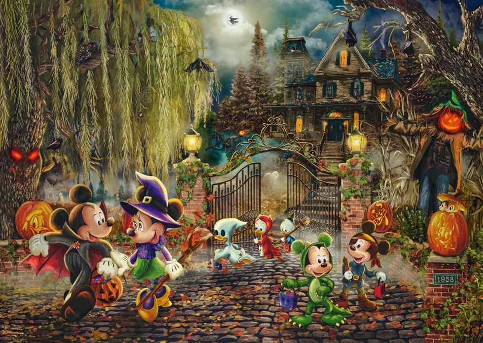 Schmidt Spiele 58033 Thomas Kinkade, Disney, Mickey & Minnie Halloween Fun, 1000 elementów, puzzle, karton