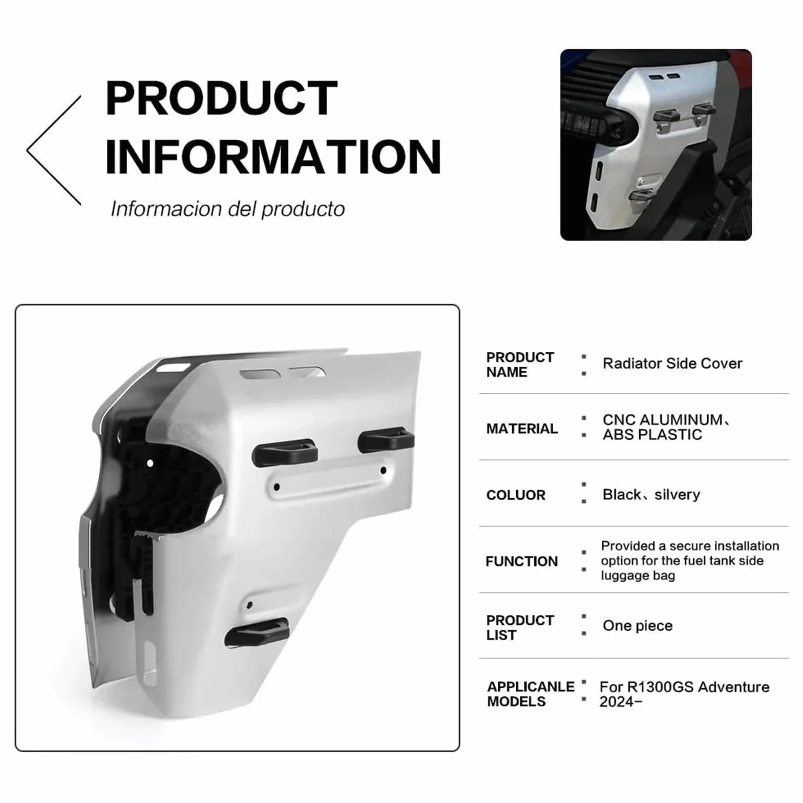 Osłona panelu chłodnicy Pasuje Do Motocykla BMW R1300 GS R 1300 Adventure R1300GS ADV 2024 2025 Osłona Boczna Chłodnicy, Ramy Przednia(Black)