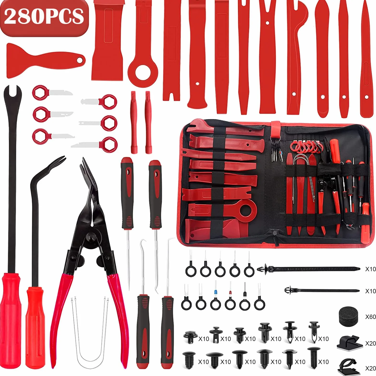 Narzędzie do Demontażu Samochodu, Aohoo 280 sztuk Zestaw do Naprawy Wnętrz Samochodów Automotive Push Pin Niet Bumper Car Wash Fixture Automotive Instrument Car Audio DVD