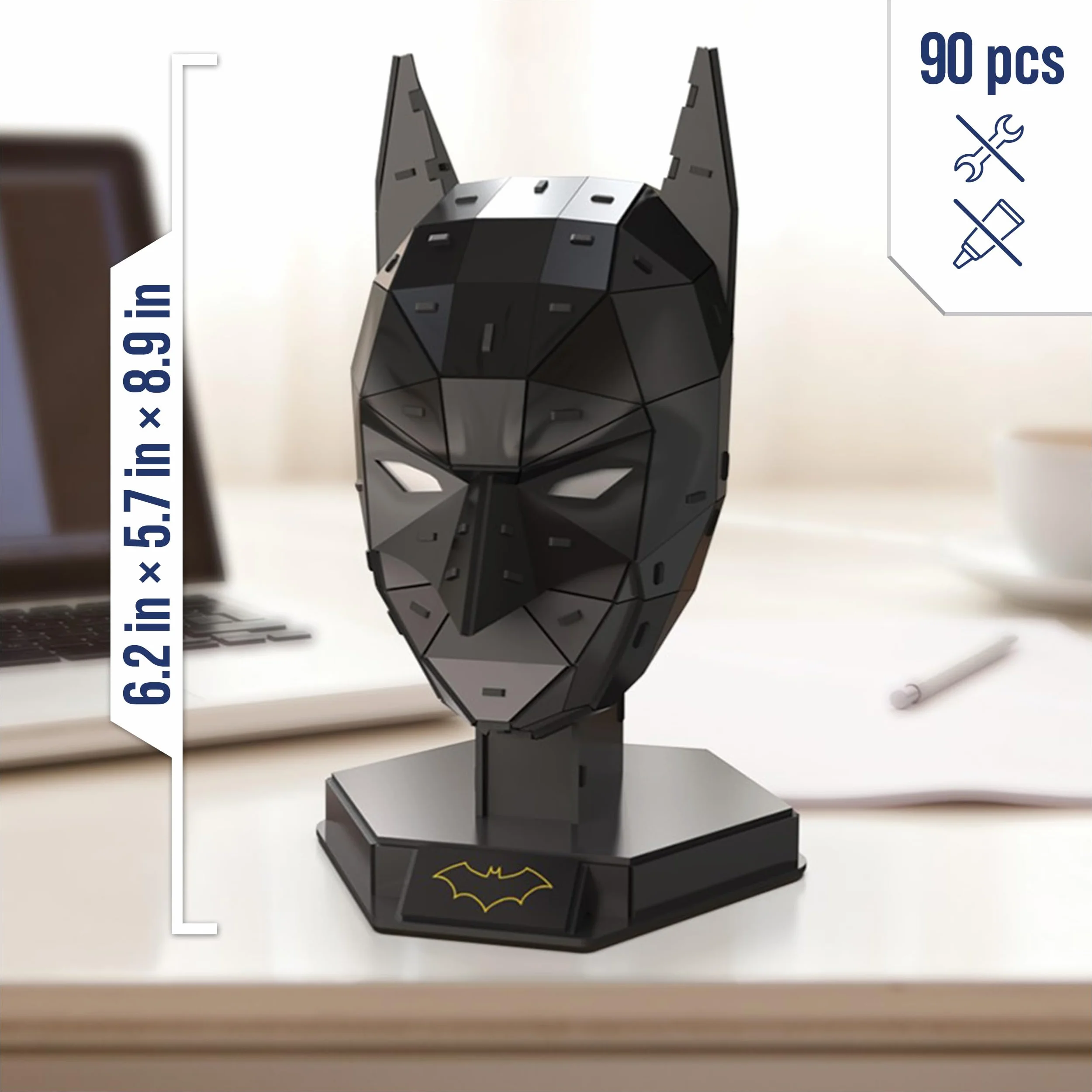 4D Build, Maska DC Batman 3D Zestaw do składania, 90 elementów z podstawką, Zabawki dekoracyjne na biurko Batman, Zabawki do budowania, Puzzle 3D dla dorosłych i nastolatków w wieku od 12 lat