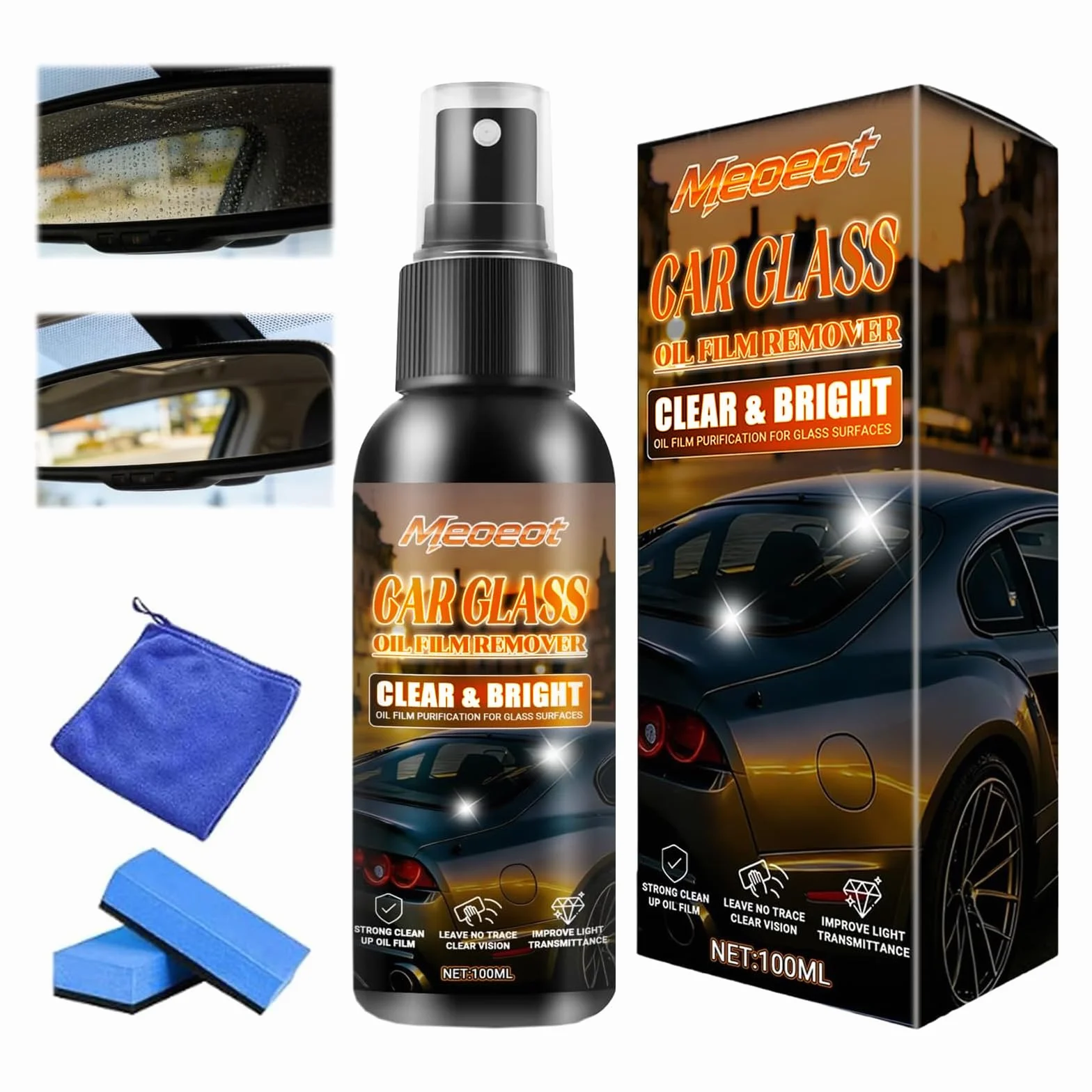 Car Glass Oil Film Remover, 100 ml Extra Stark Automotive Oil Film, Samochodowy środek do czyszczenia szyb, olejoodporny do szyb, wsteczne, do użytku domowego, wodoodporność, trwały efekt