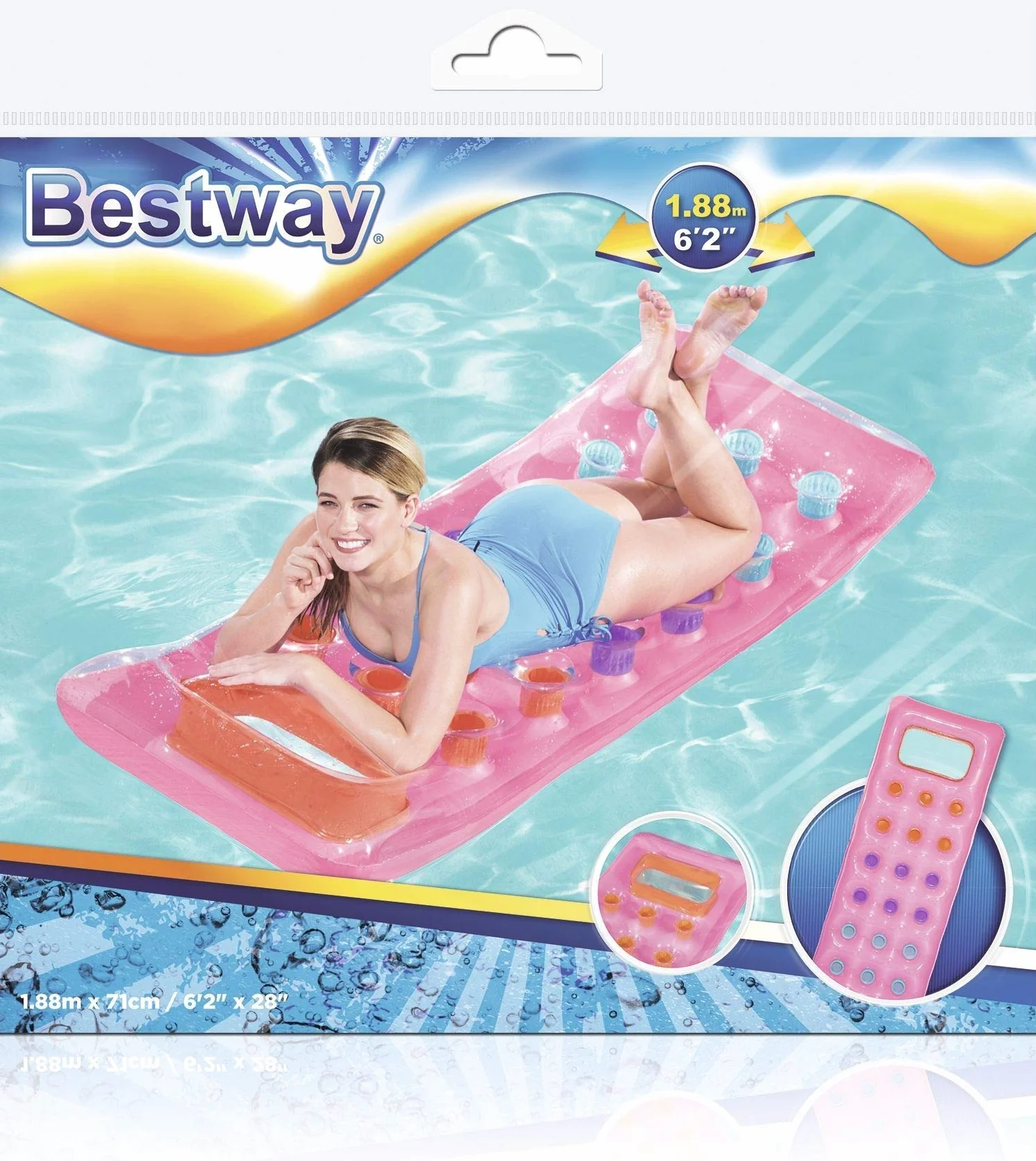Bestway Fashion Lounge materac dmuchany z oknem, 188 x 71 cm, różne kolory