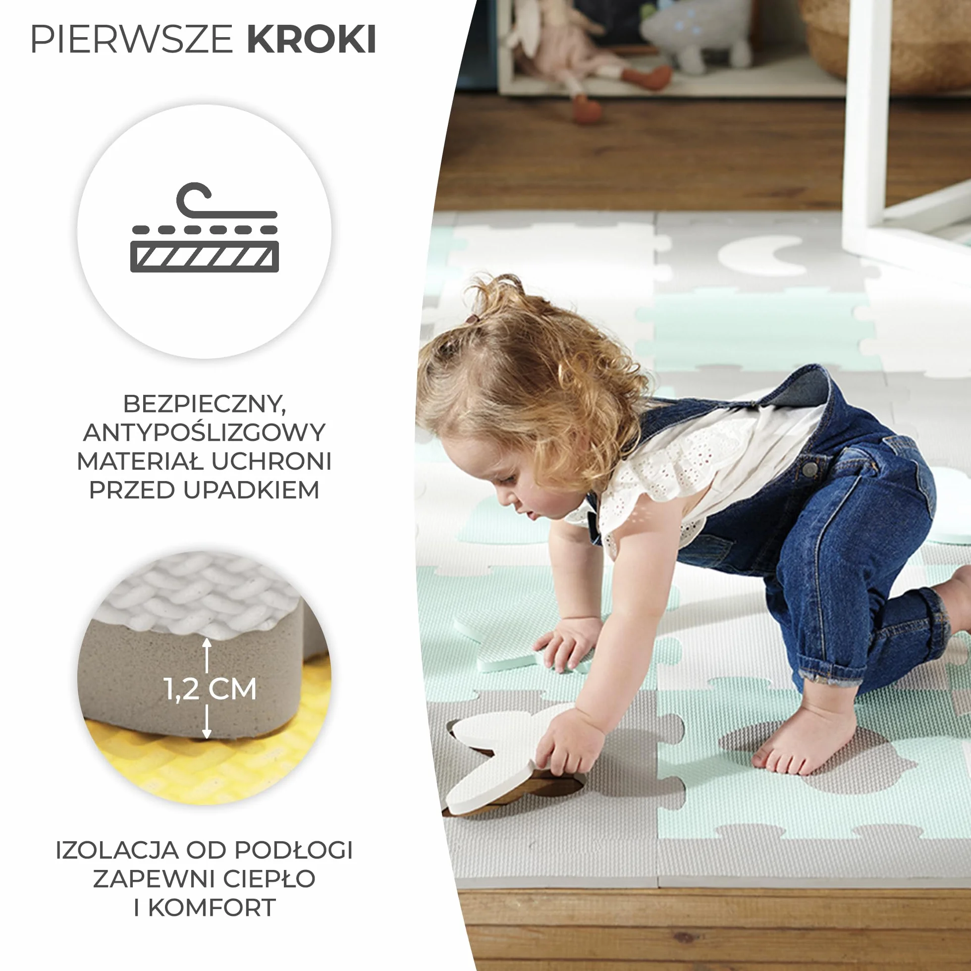 Kinderkraft LUNO SHAPES Mata piankowa, Wielofunkcyjna, Puzzle 30 elementów, Wodoodporna, Izolacja od podłogi, Antypoślizgowa powierzchnia, Łatwe czyszczenie, Torba do transportu w zestawie, Żółty
