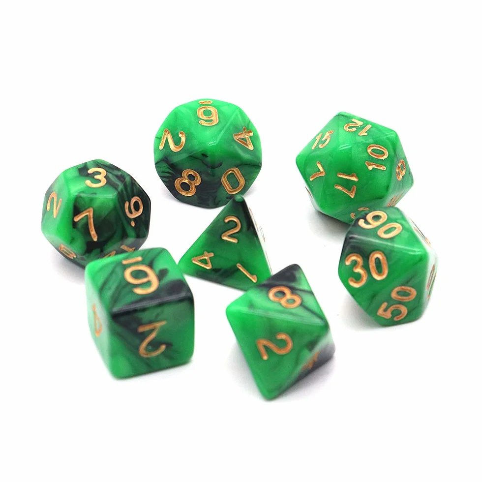 DollaTek Zestaw ko?ci wielo?ciennych, gry sto?owe, 3 zestawy ko?ci 3 x 7 (21 sztuk), seria matryc, D20, D12, D10, D8, D6, D4, DND, DND, RPG, MTG, podwójne kolory, jednocz??ciowe (czarno-zielone)