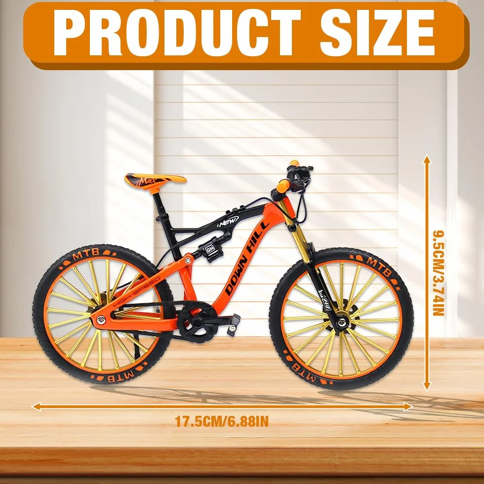 Model roweru na palec, model roweru górskiego 1:10, zabawka, mini model roweru, model roweru, dekoracja do salonu, dekoracja stołu, biura, dla miłośników jazdy na rowerze (pomarańczowy)