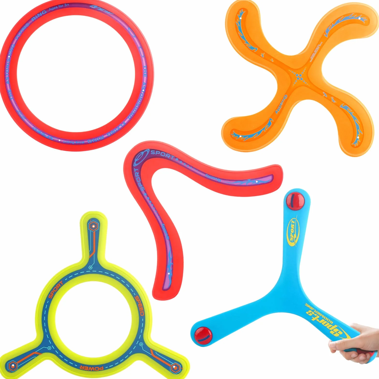 deAO 5 sztuk All Style Boomerang kolorowy returning Boomerang dla sportowców, do zabawy sportowej dla początkujących, chłopców