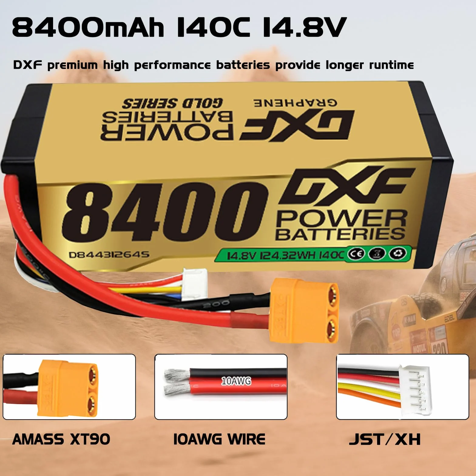 DXF 14.8V 120C 8400mAh 4S Lipo bateria twarda z wtyczką XT90 do RC Buggy Truggy Crawler Monster samochód łódź ciężarówka （2PCS）