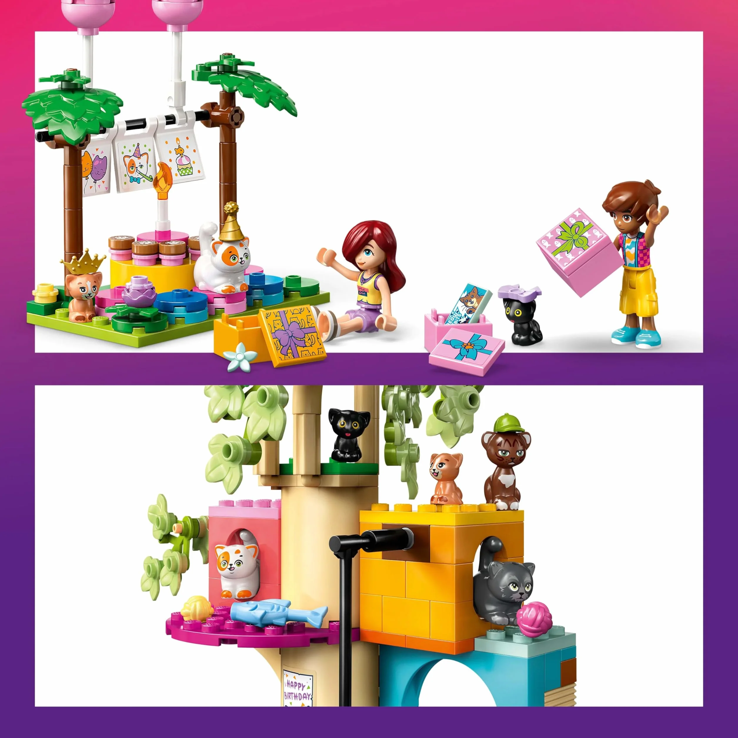 LEGO Friends Kocie przyjęcie urodzinowe i domek na drzewie, zabawka dla dziecka z pięcioma figurkami zwierząt, zestaw dla 6-latki i pomysł na prezent dla dziewczynki, chłopca, miłośnika kotów 42666