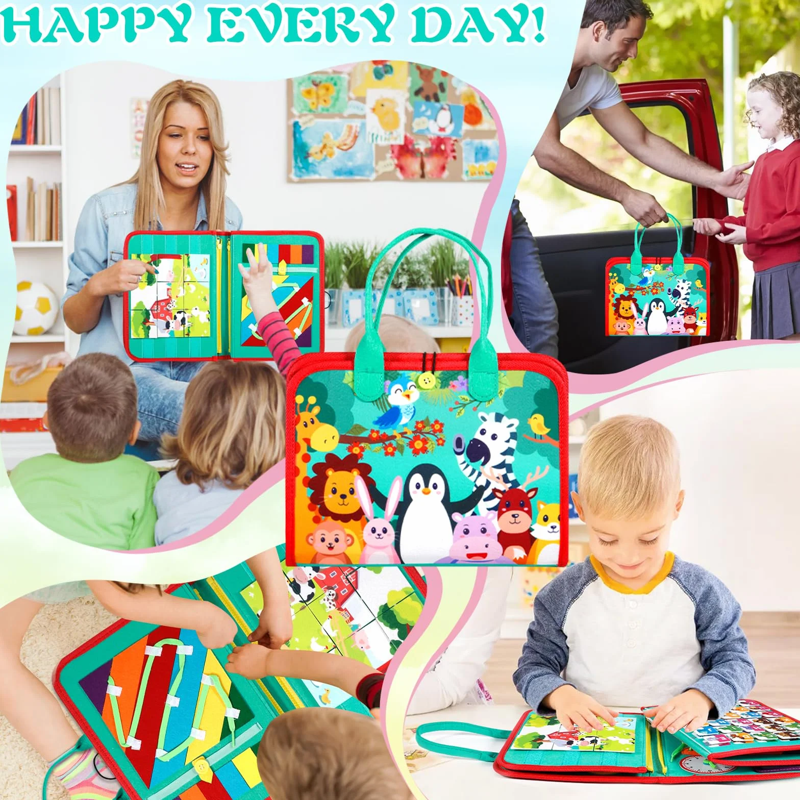 ZLPBAO Busy Board Montessori Zabawka na 2 lata, 8 w 1 gry Montessori, edukacyjne zabawki rozwojowe - Gry dla niemowląt na 1 rok do aktywności i rozwoju, prezent dla dzieci, dziewczynek, 2, 3, 4, 5, 6