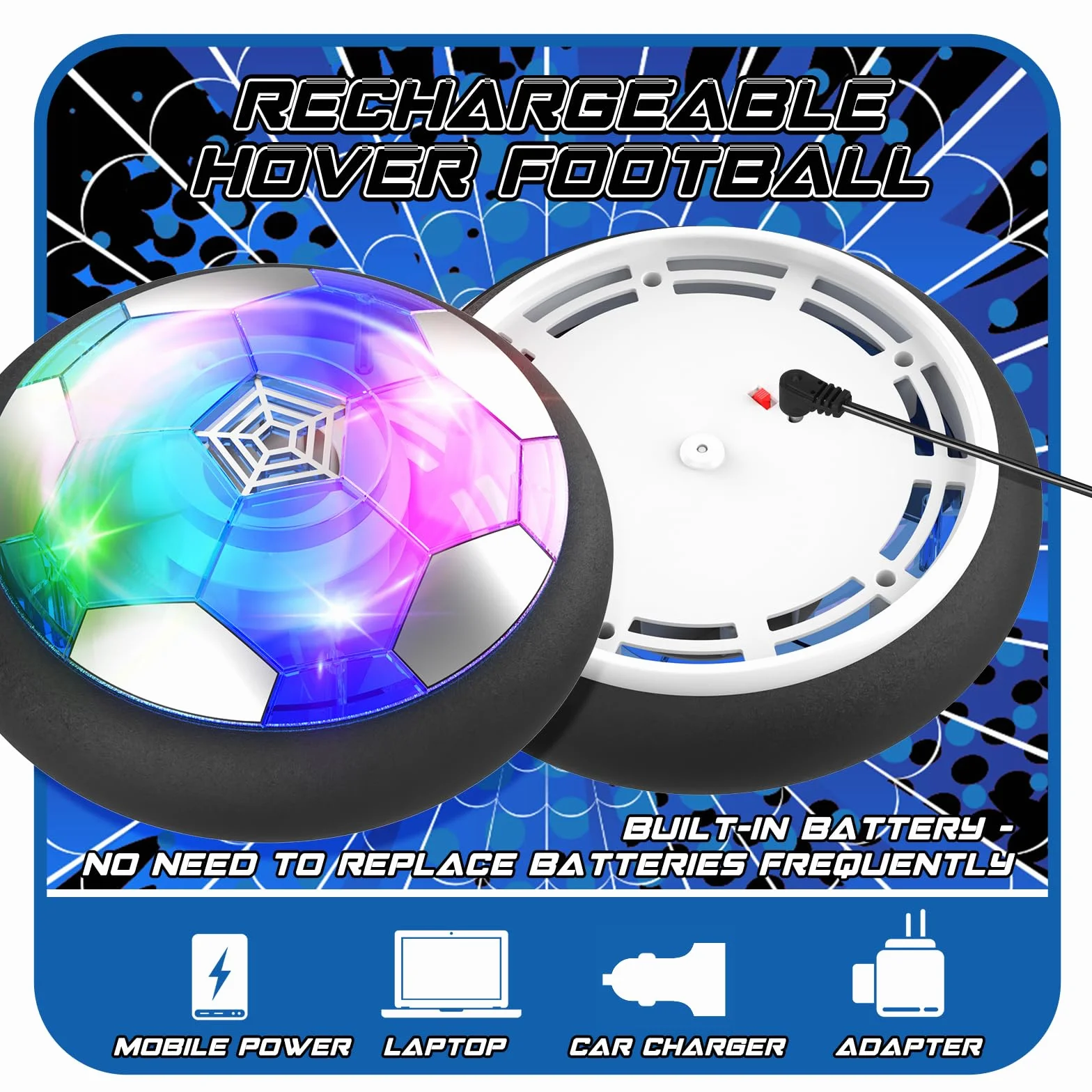 Piłka nożna dla dzieci, zabawka Air Power Football dla chłopców w wieku 3, 4, 5, 6, 7, 8 lat, akumulatorowa piłka Hovercraft z diodami LED, prezent urodzinowy na Boże Narodzenie, plac zabaw powietrzu