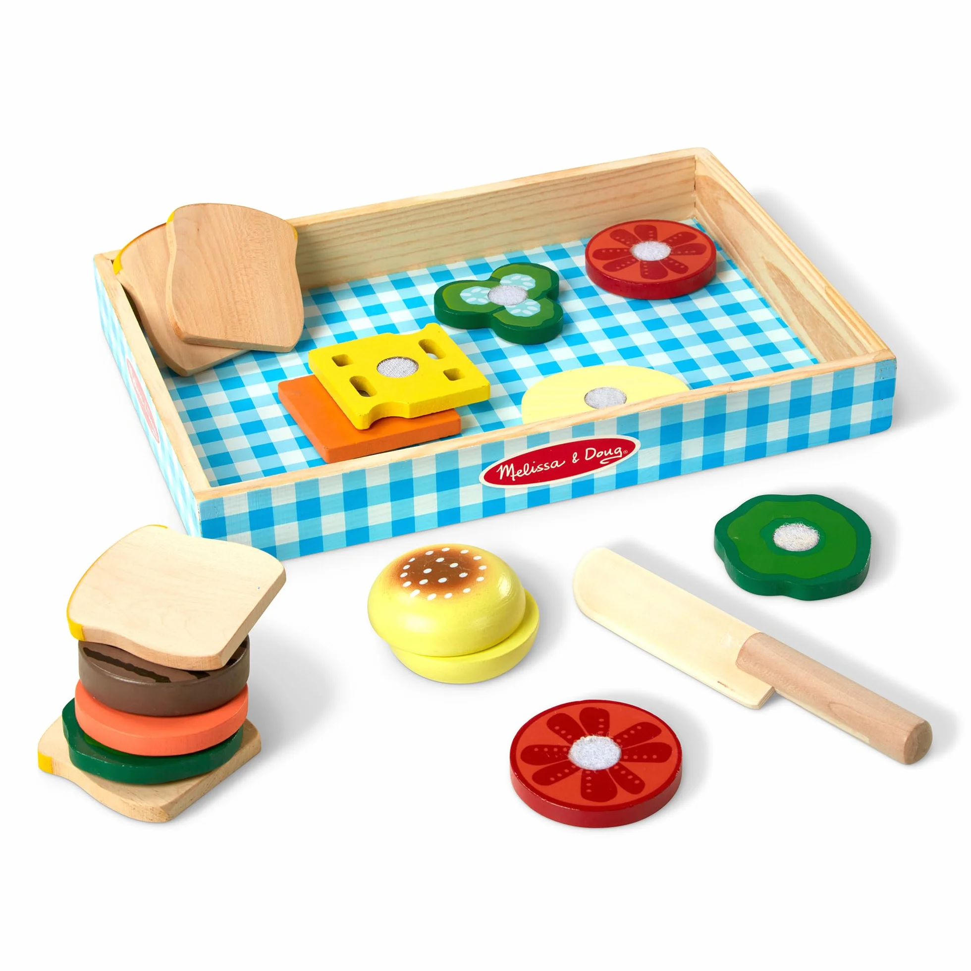 Melissa & Doug Sanwich Set Żywność do Zabawy, Wielokolorowy, ‎33.02 x 24.13 x 5.08 cm, 17 Elementów